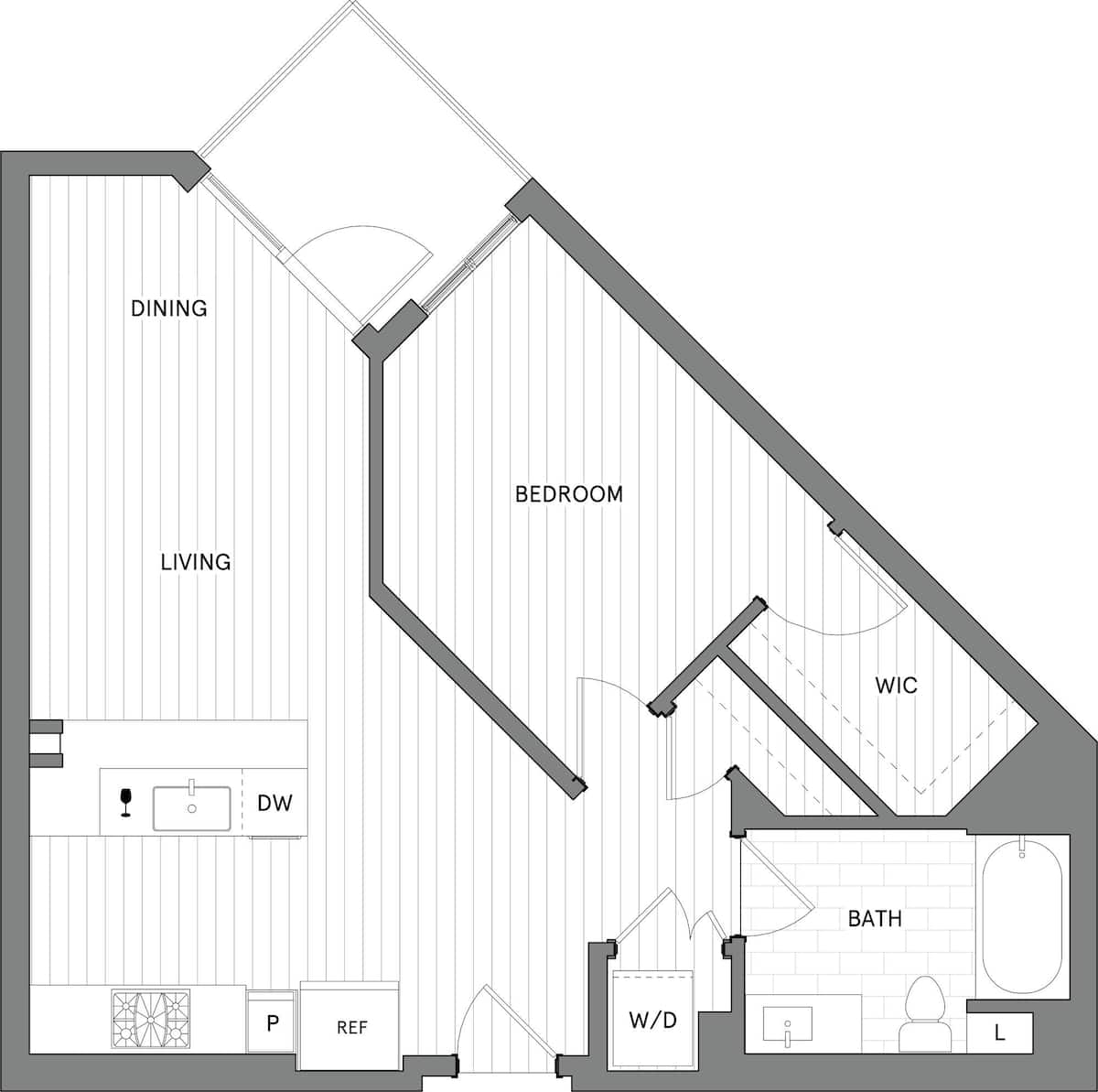 Floorplan diagram for 1B.D, showing 1 bedroom