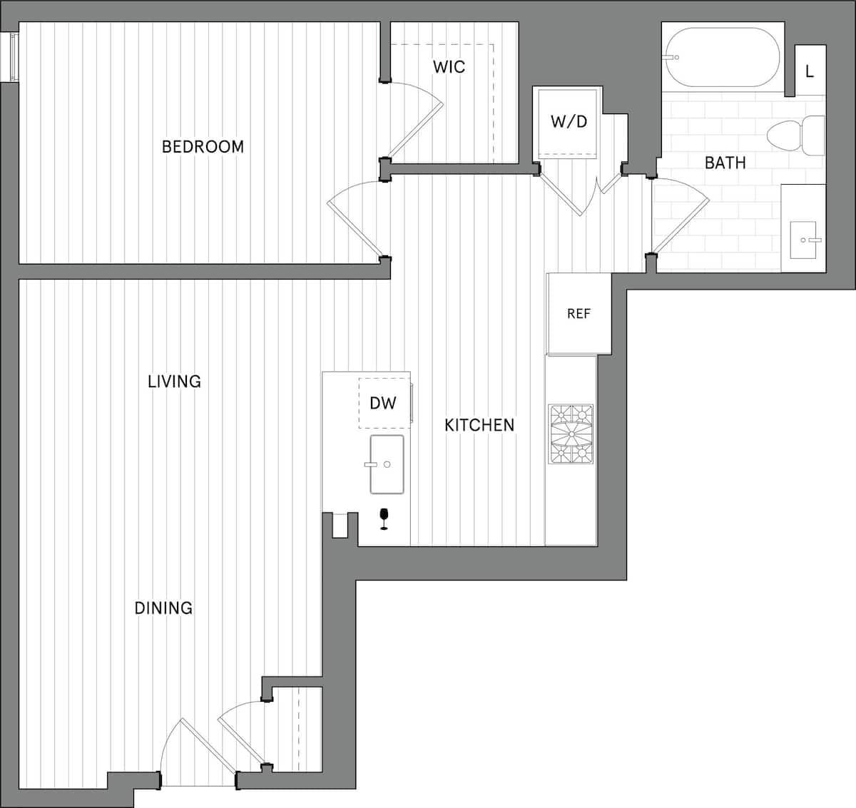 Floorplan diagram for 1B.F, showing 1 bedroom