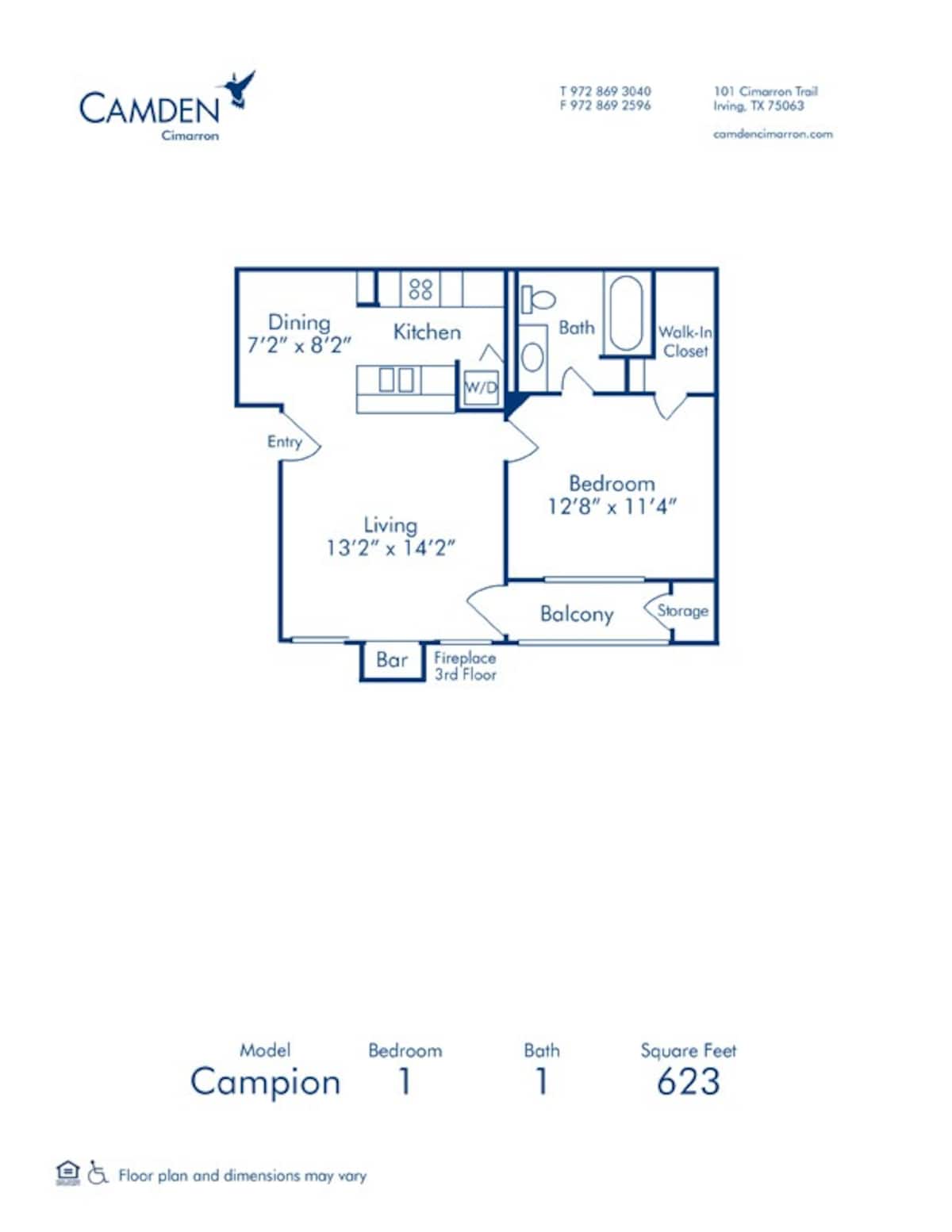 Floorplan diagram for Campion, showing 1 bedroom