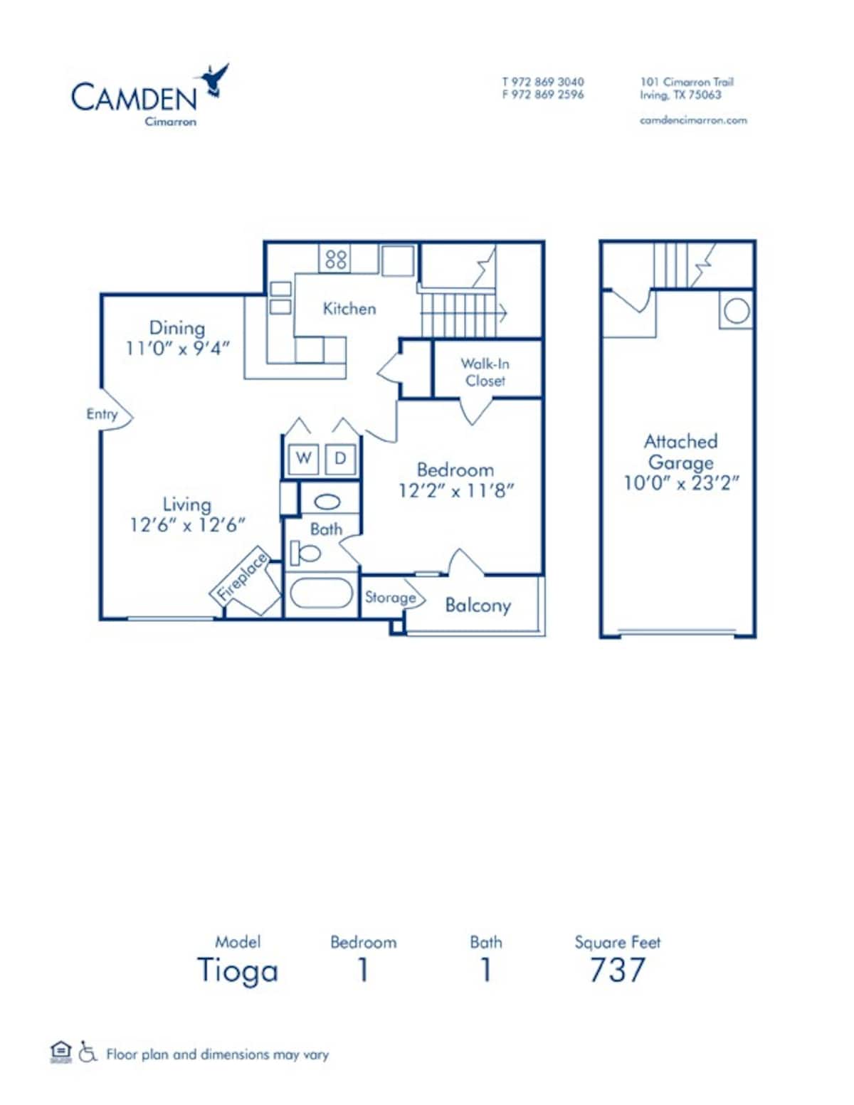 Floorplan diagram for Tioga, showing 1 bedroom