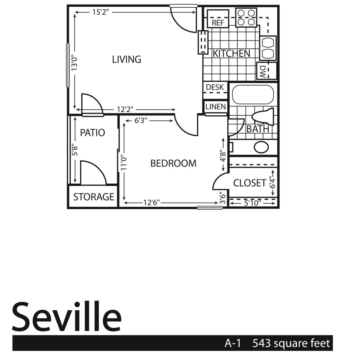 Floorplan diagram for Seville, showing 1 bedroom