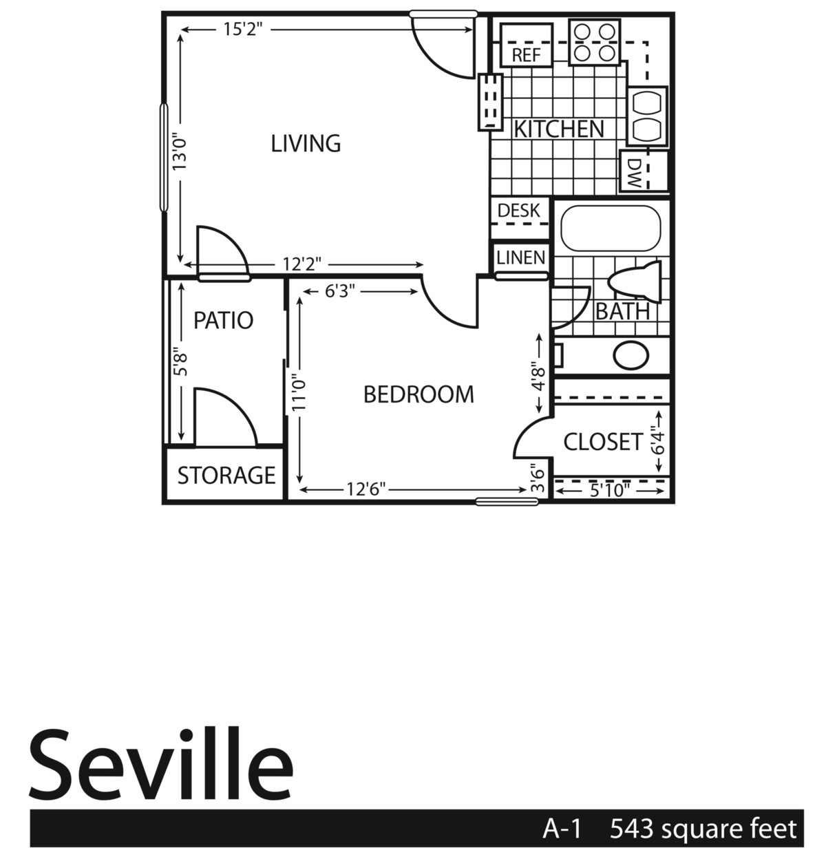 Floorplan diagram for Seville, showing 1 bedroom