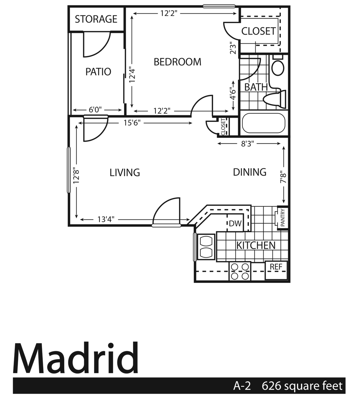 Floorplan diagram for Madrid, showing 1 bedroom