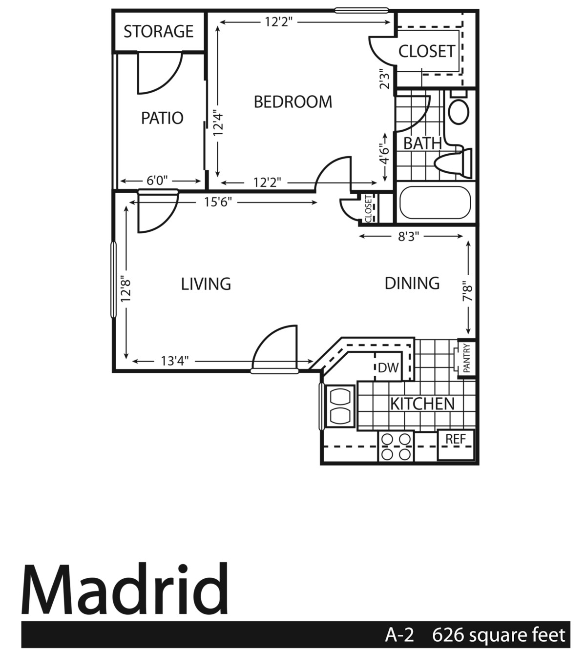 Floorplan diagram for Madrid, showing 1 bedroom