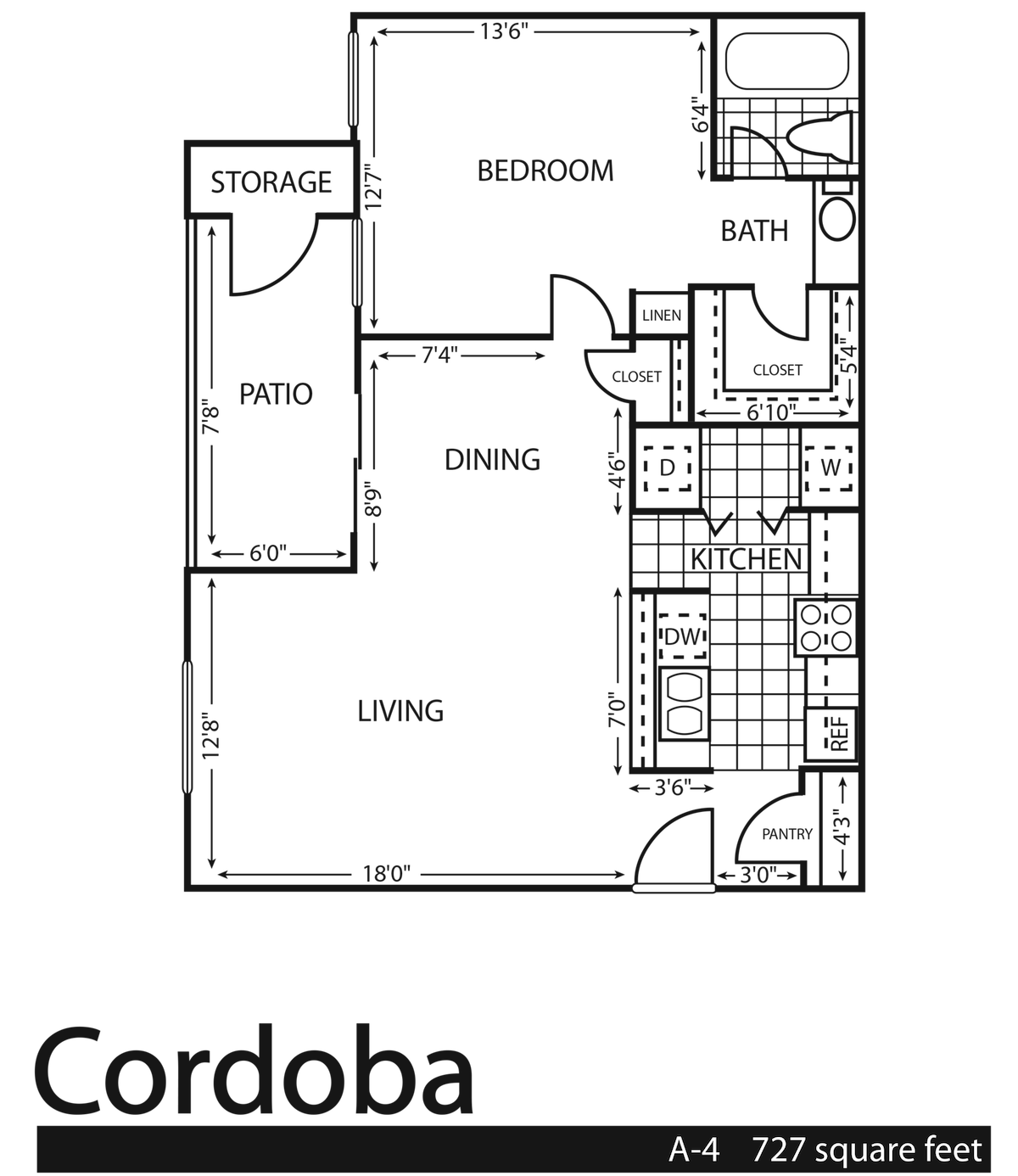 Floorplan diagram for Cordoba, showing 1 bedroom