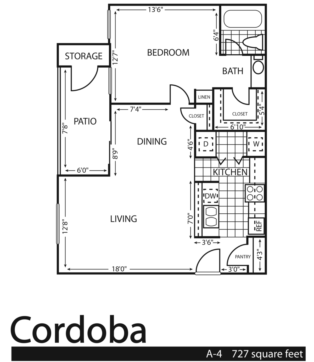 Floorplan diagram for Cordoba, showing 1 bedroom