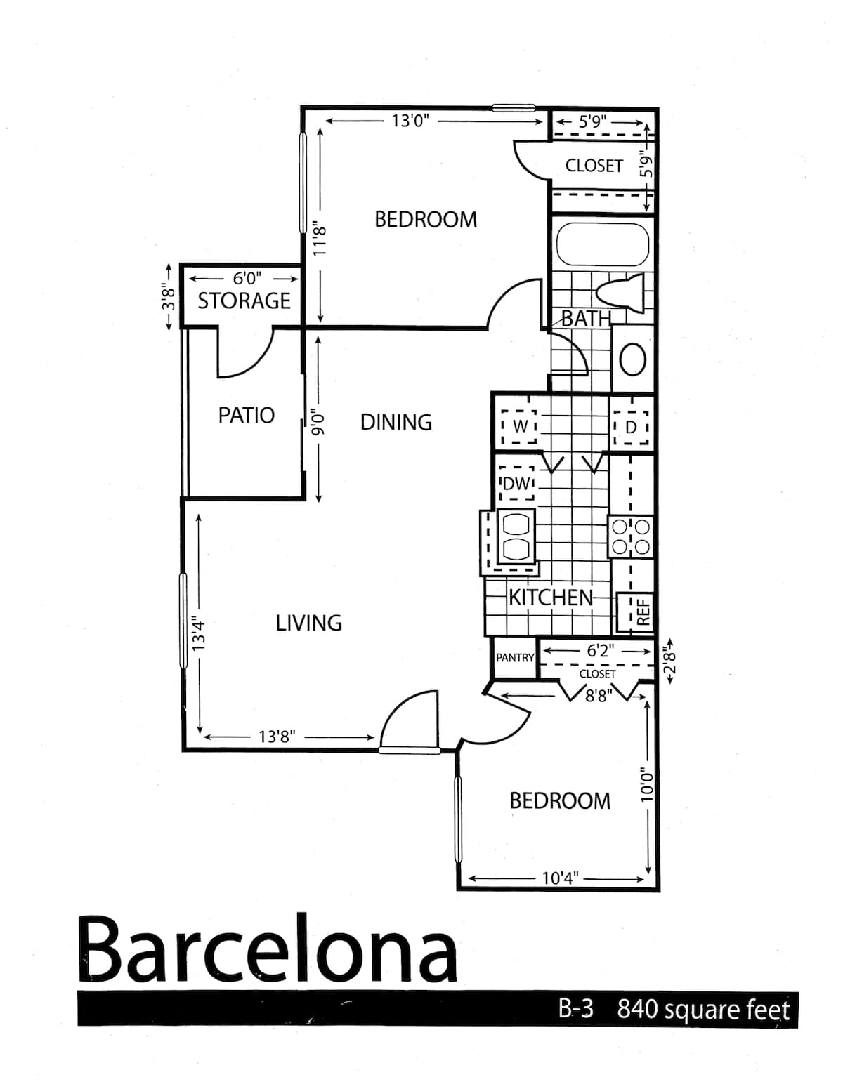 Floorplan diagram for Barcelona, showing 2 bedroom