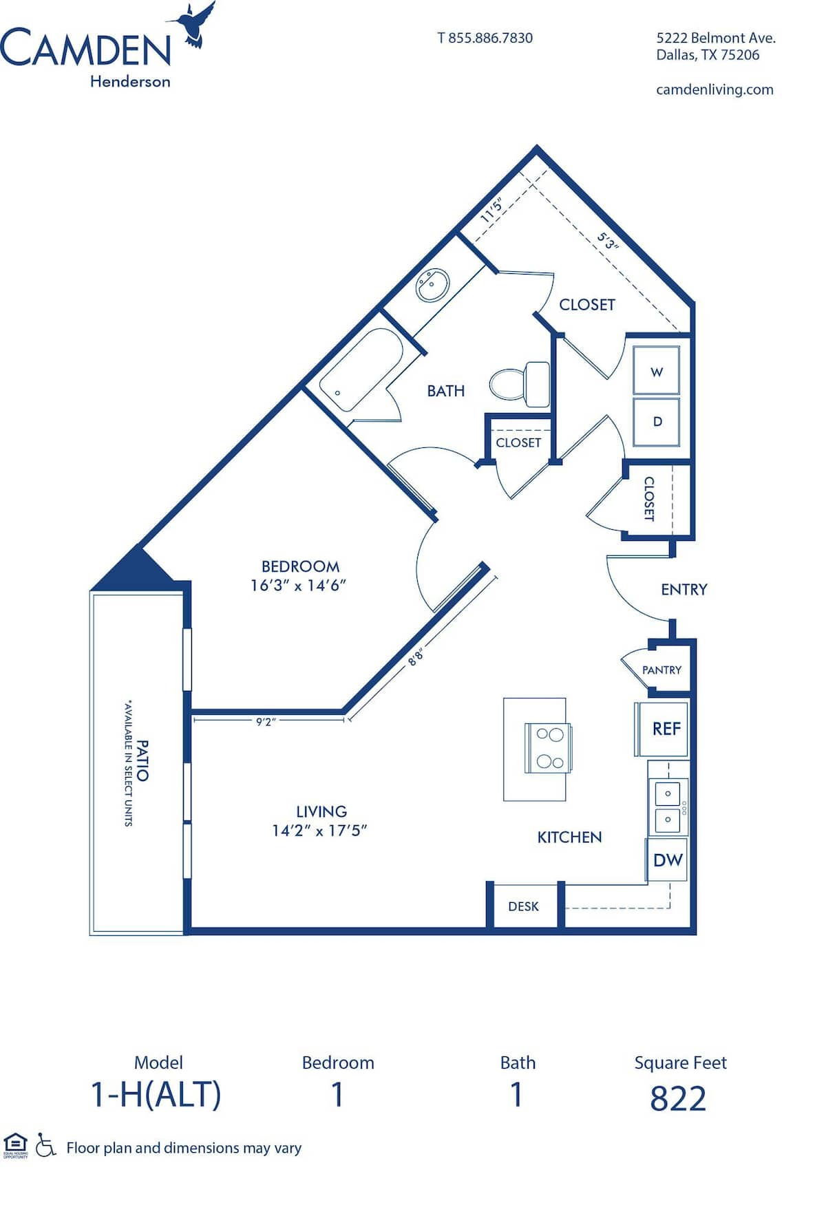 Floorplan diagram for H (Alt), showing 1 bedroom