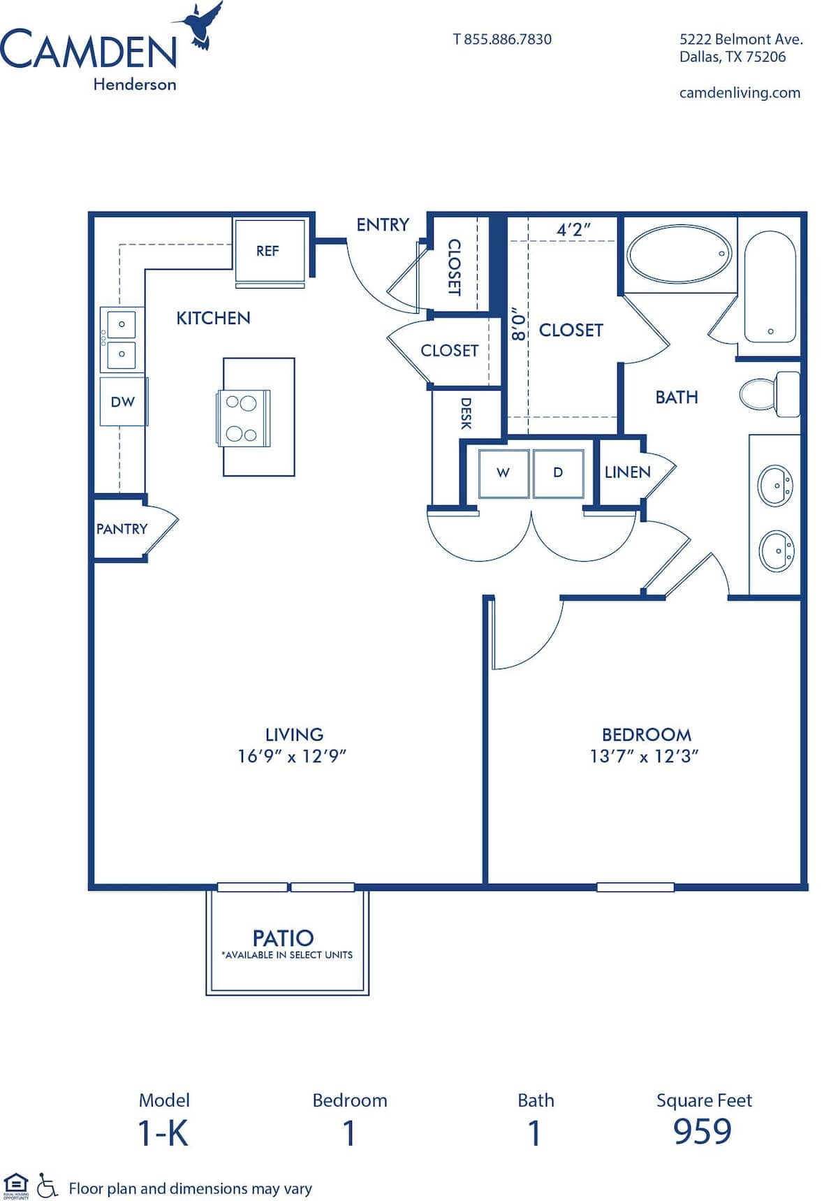Floorplan diagram for K, showing 1 bedroom