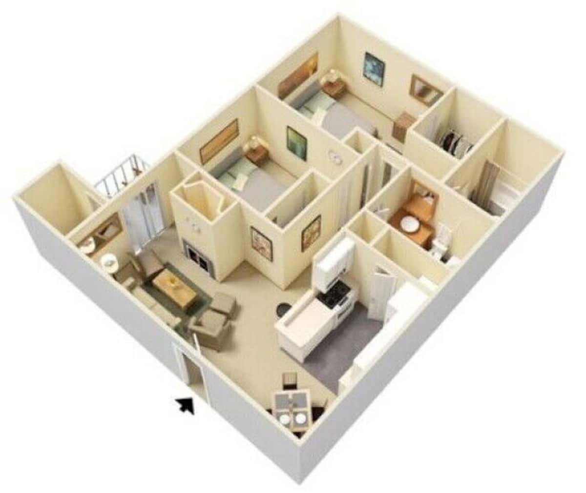 Floorplan diagram for 1x1 RB, showing 1 bedroom
