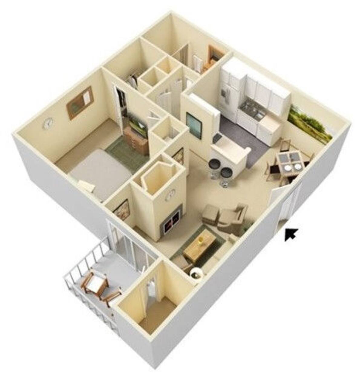 Floorplan diagram for Grandcrest, showing 1 bedroom