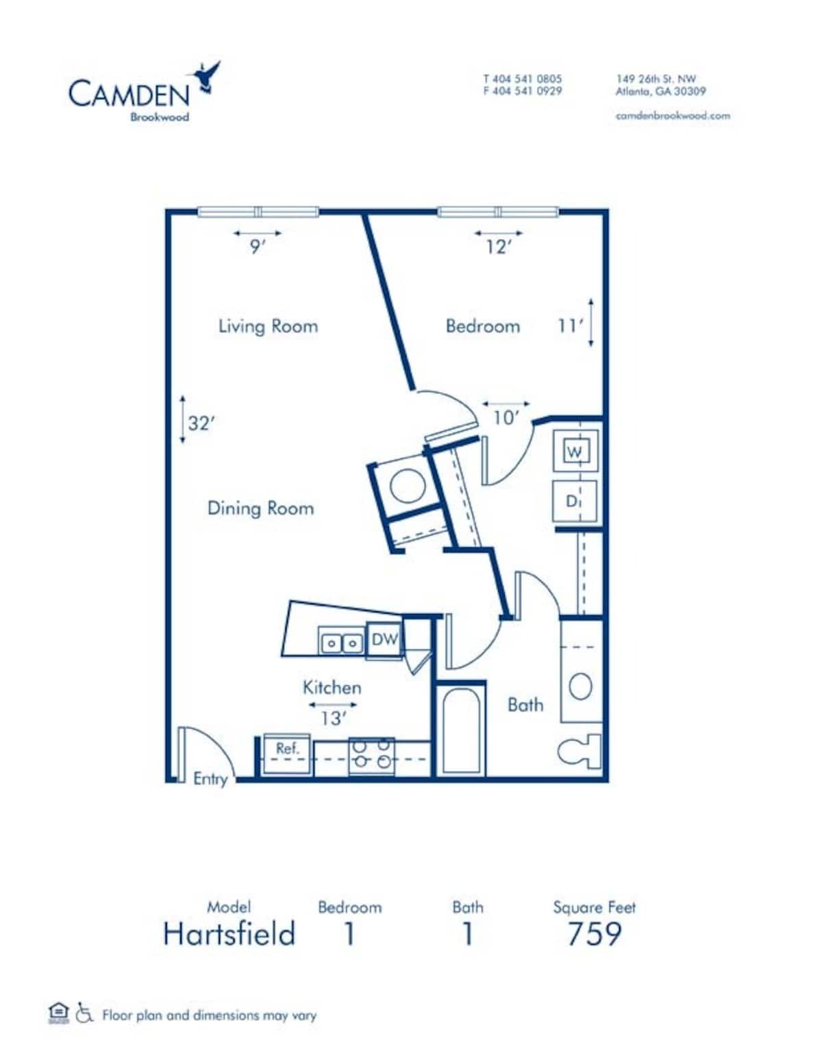 Floorplan diagram for Hartsfield, showing 1 bedroom