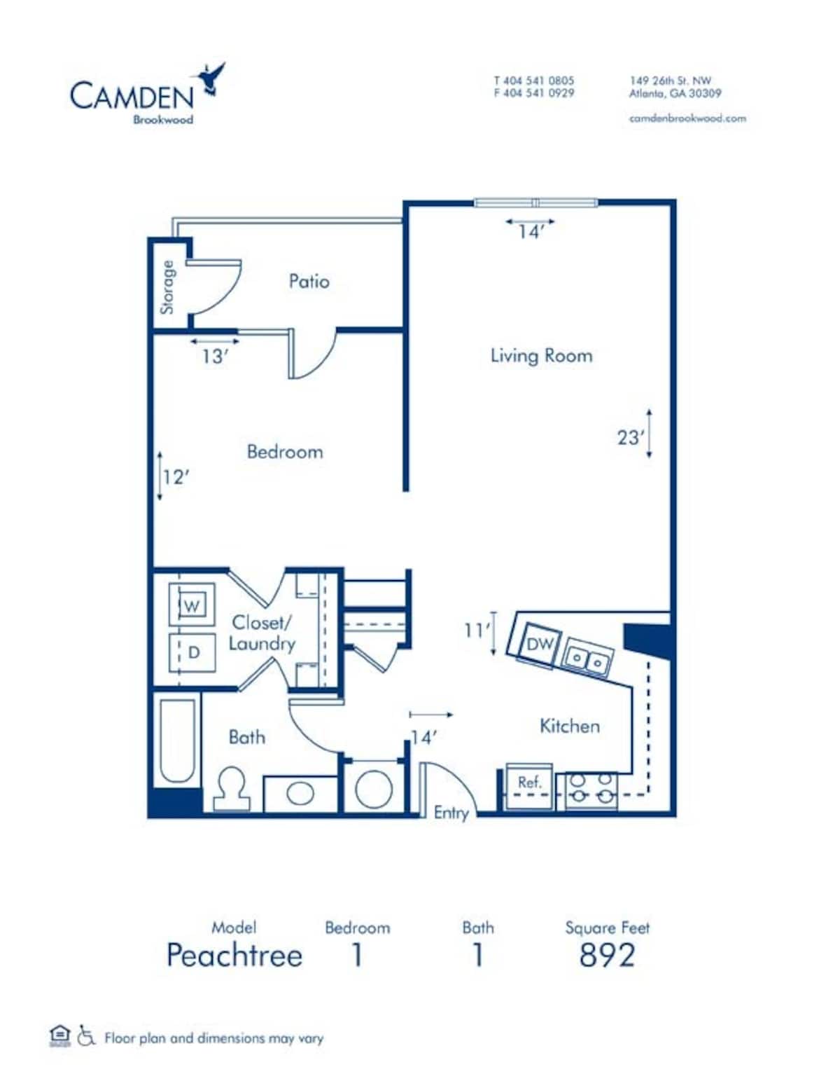Floorplan diagram for Peachtree, showing 1 bedroom