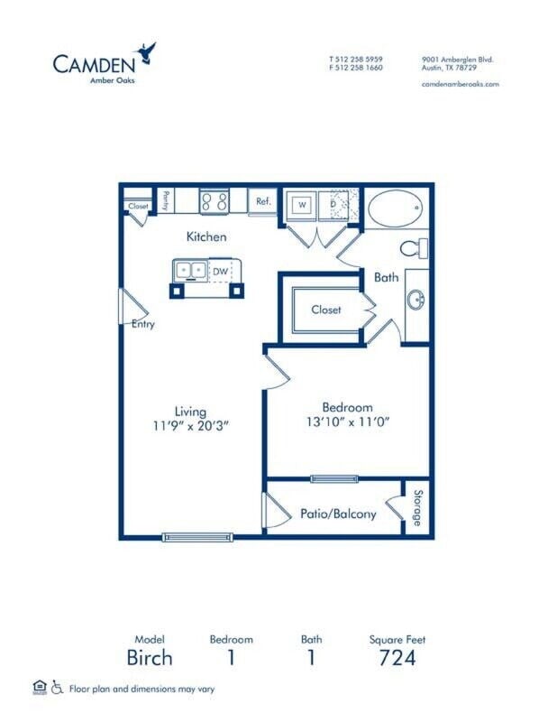 Floorplan diagram for Birch, showing 1 bedroom