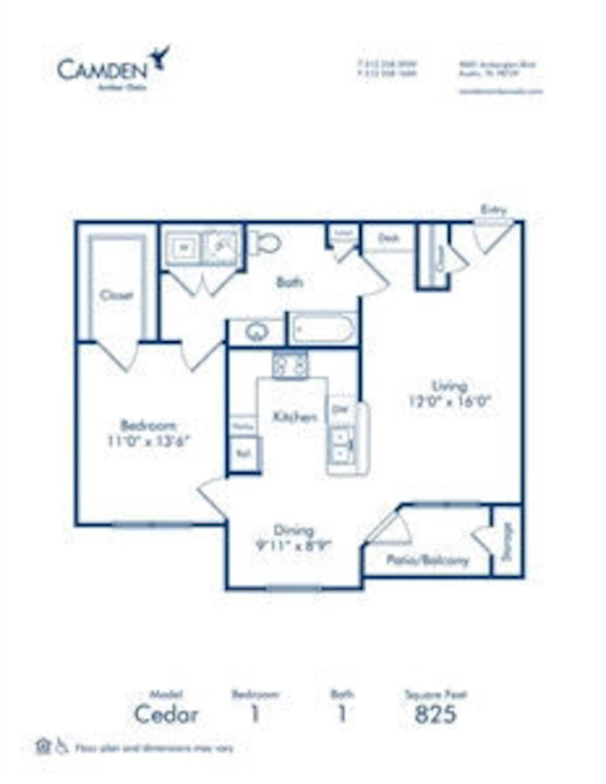 Floorplan diagram for Cedar, showing 1 bedroom