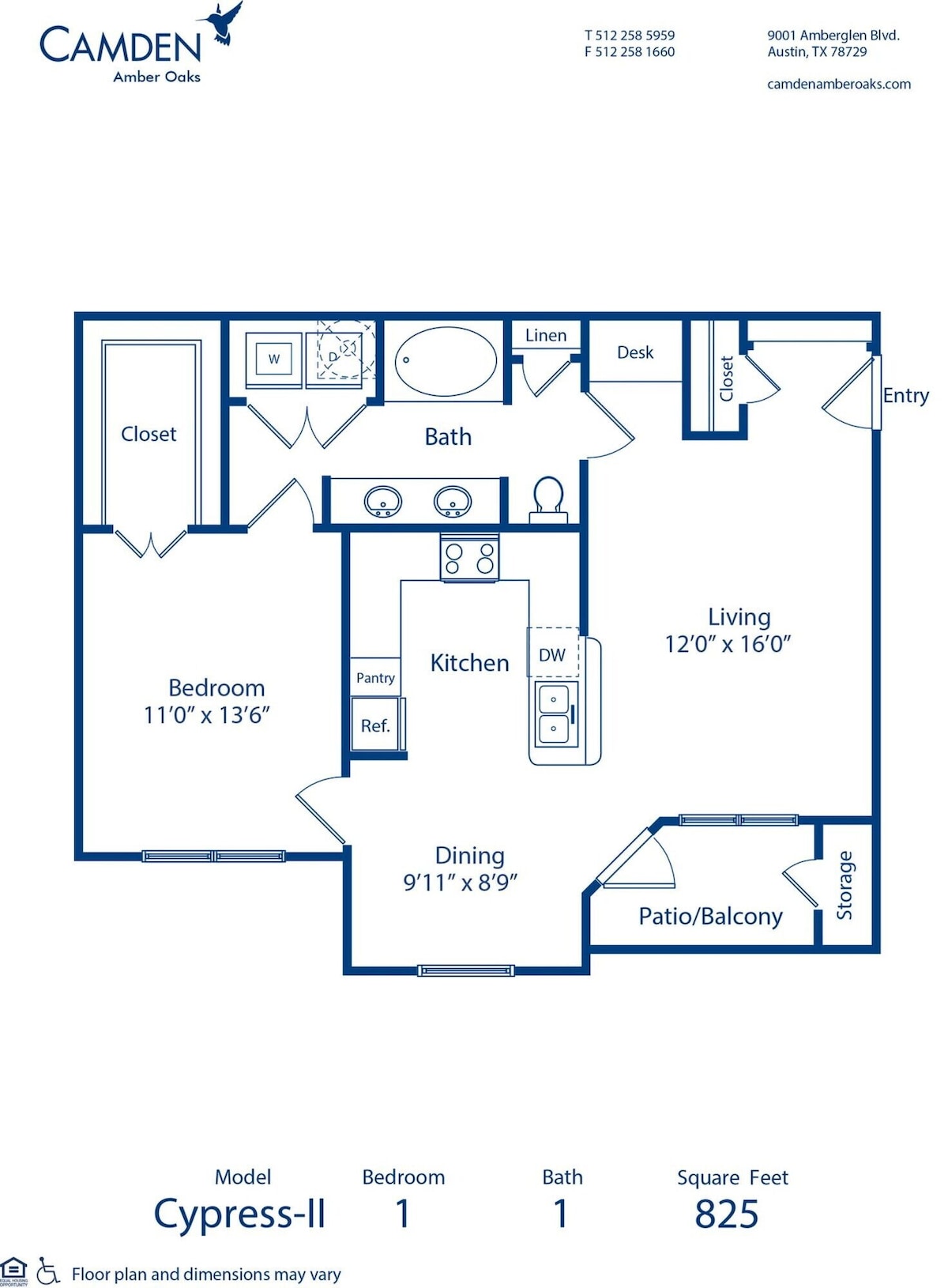 Plano de Cypress - II (muestra 1 dormitorio)
