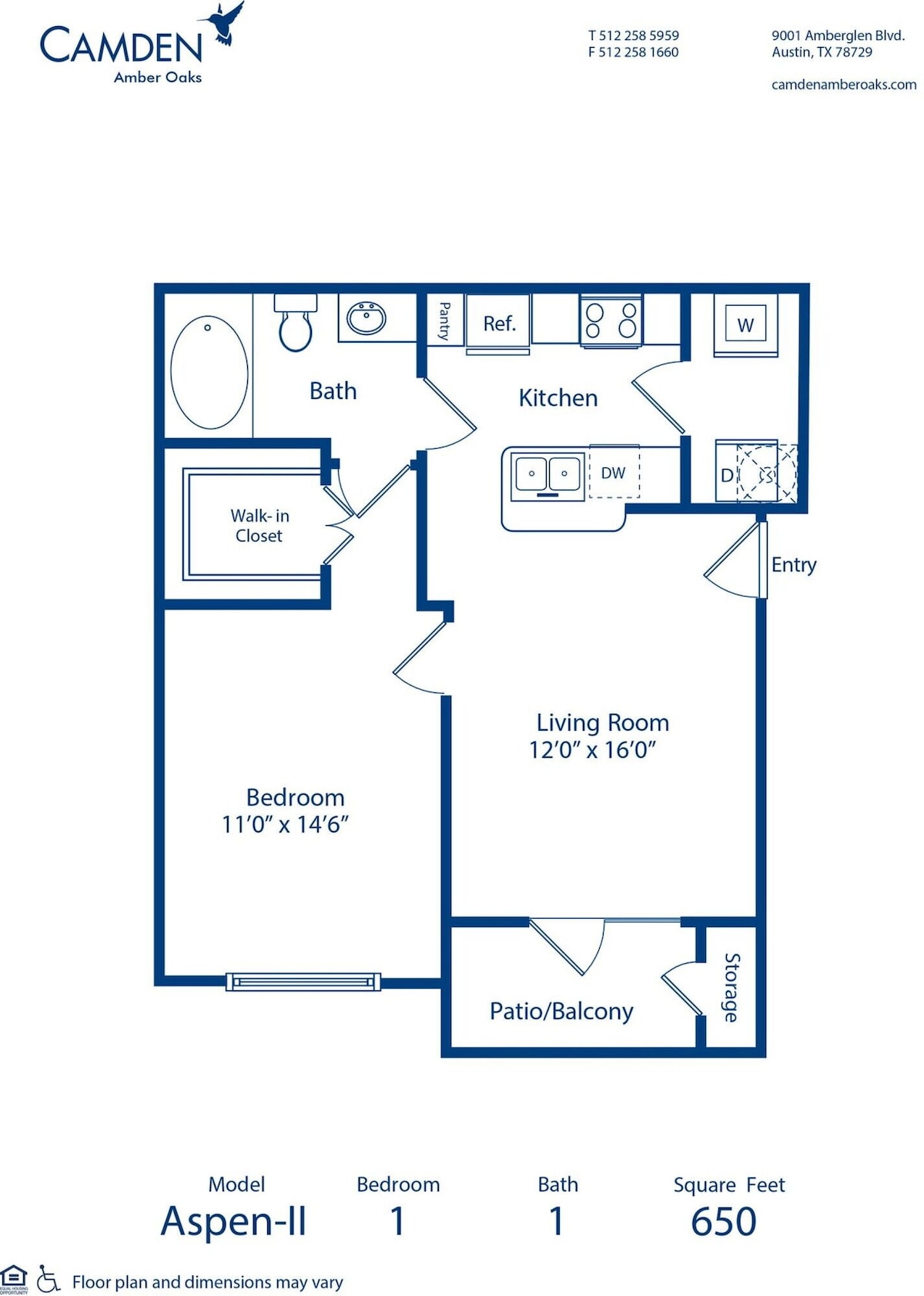 Plano de Aspen - II (muestra 1 dormitorio)