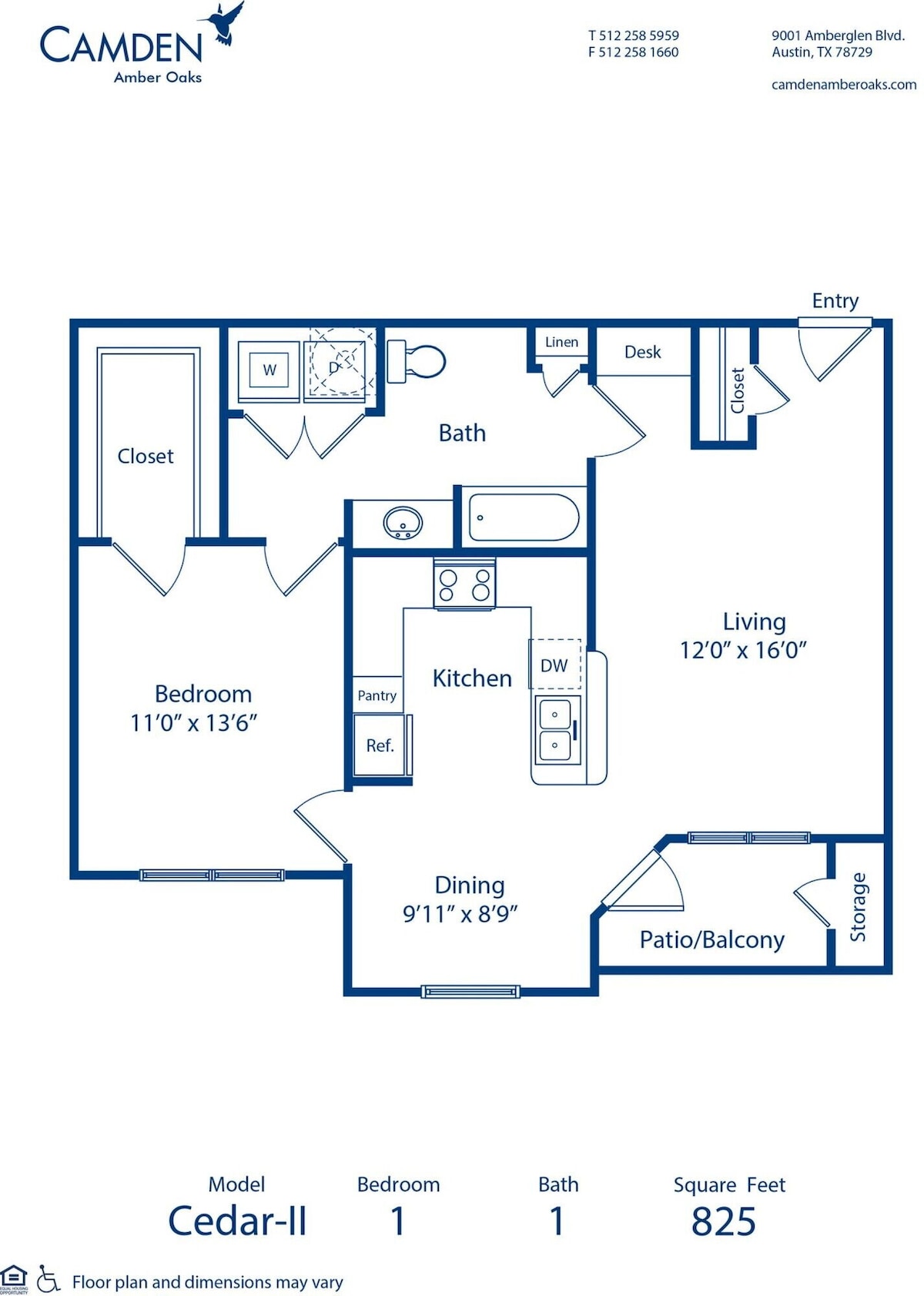 Plano de Cedar - II (muestra 1 dormitorio)