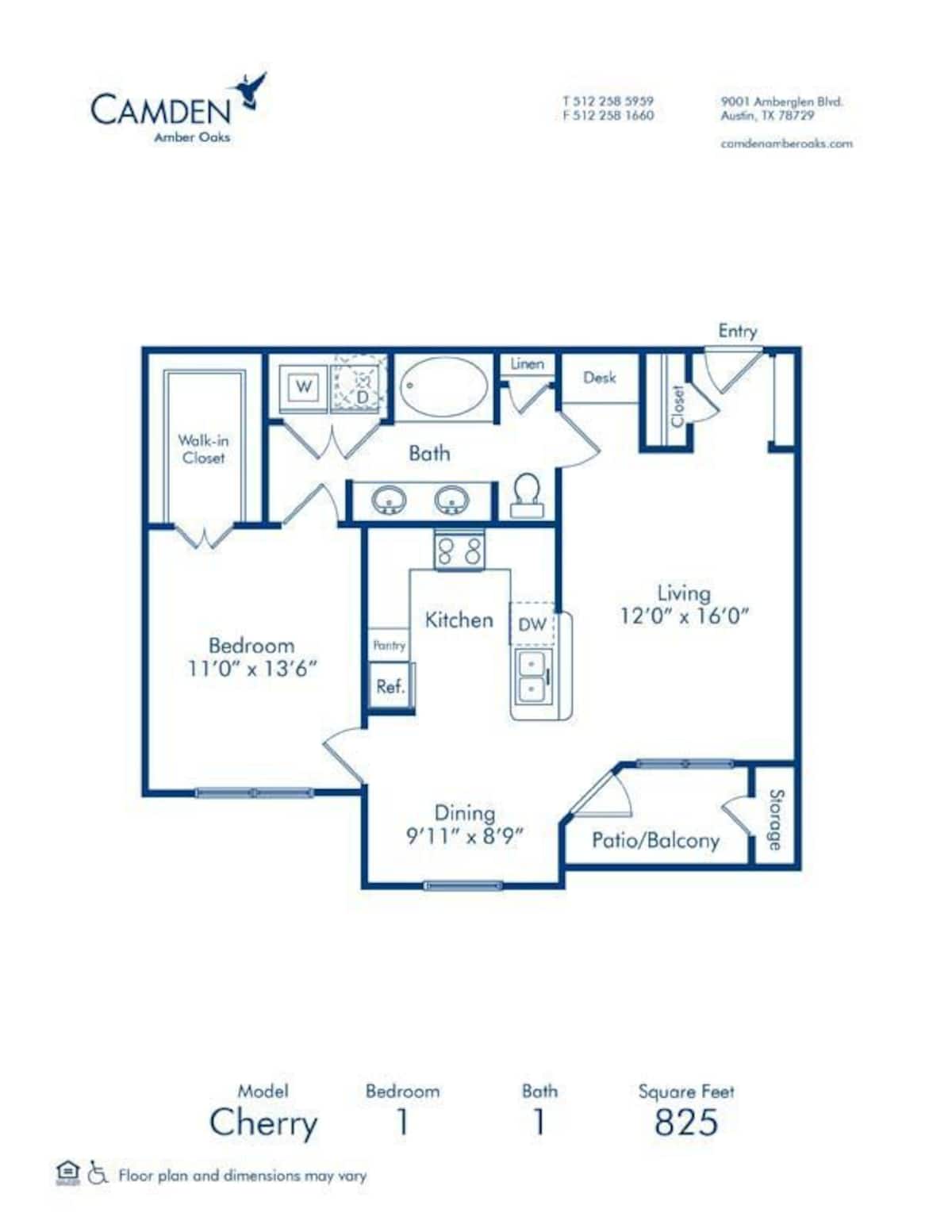 Floorplan diagram for Cherry, showing 1 bedroom