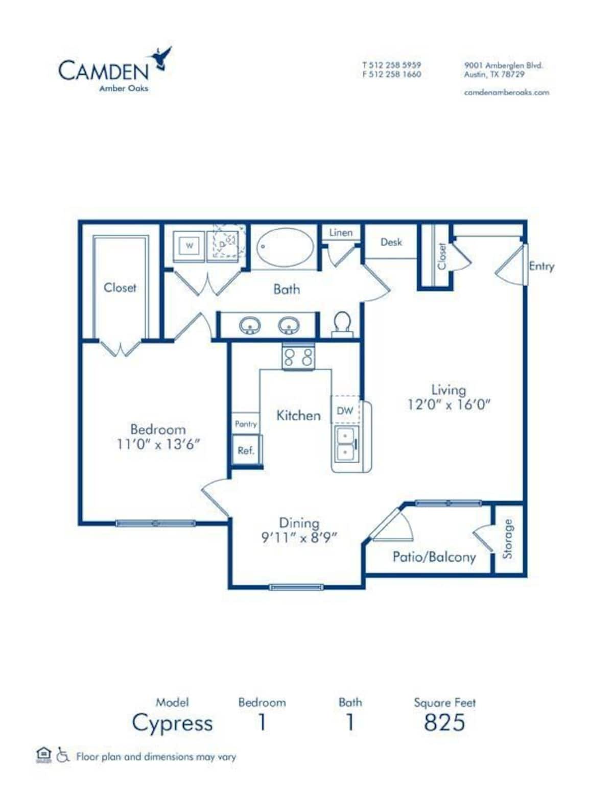 Floorplan diagram for Cypress, showing 1 bedroom