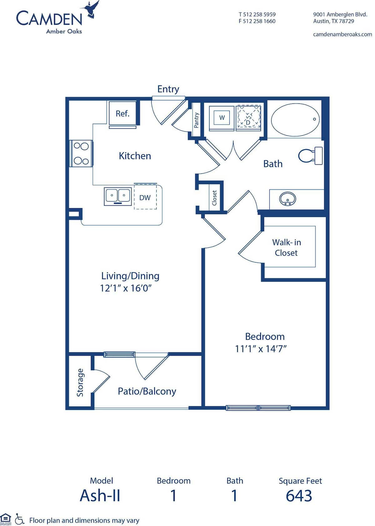 Floorplan diagram for Ash - II, showing 1 bedroom