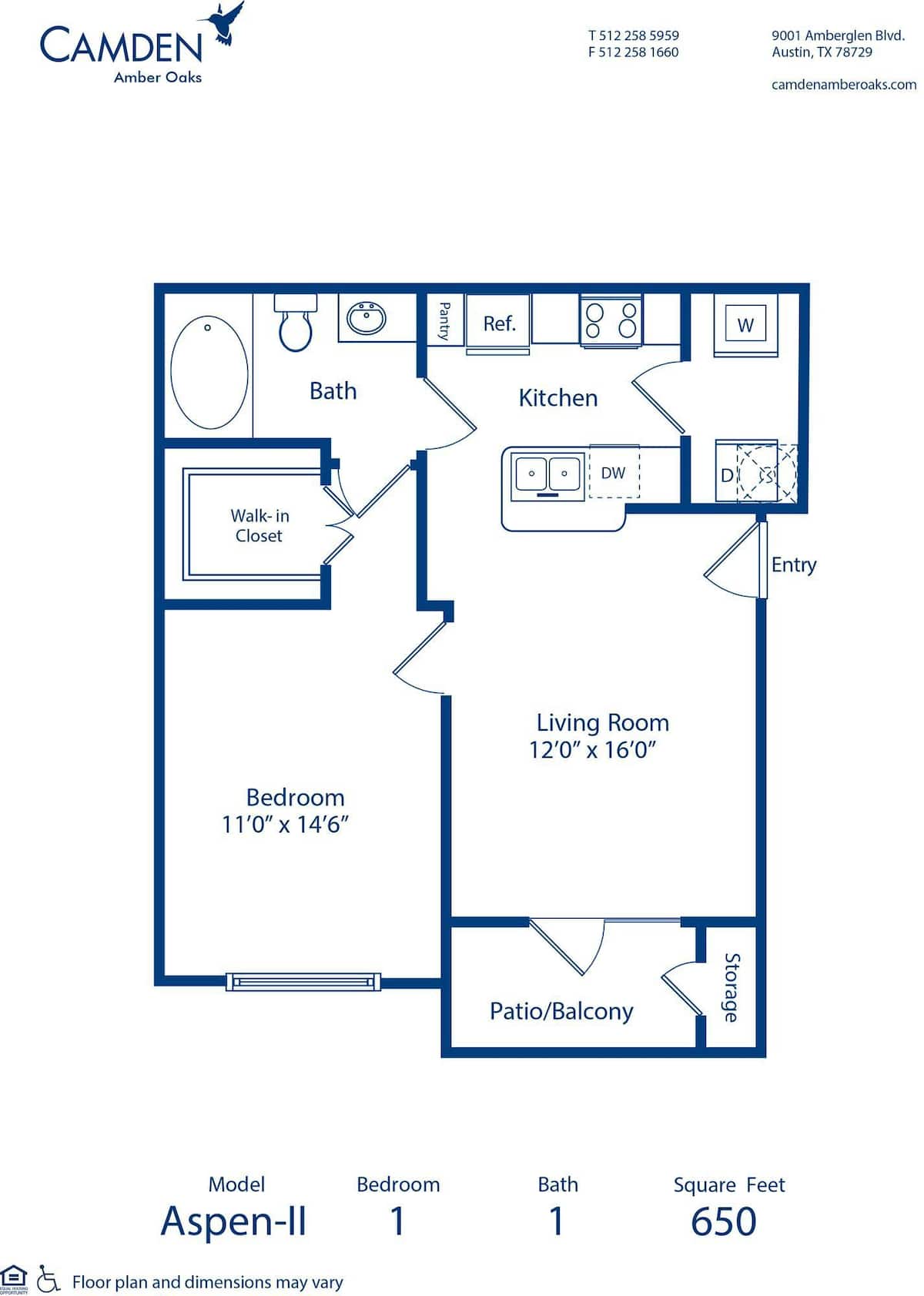 Floorplan diagram for Aspen - II, showing 1 bedroom