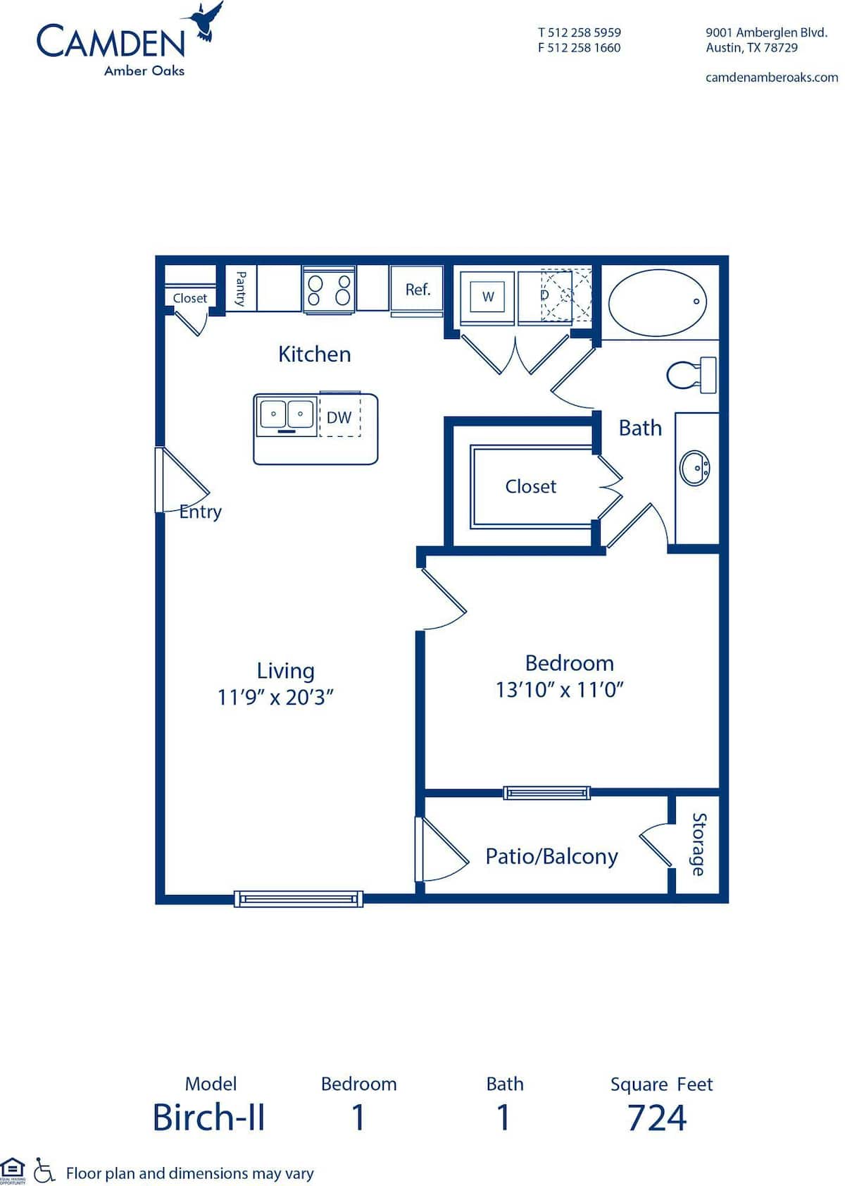 Floorplan diagram for Birch - II, showing 1 bedroom