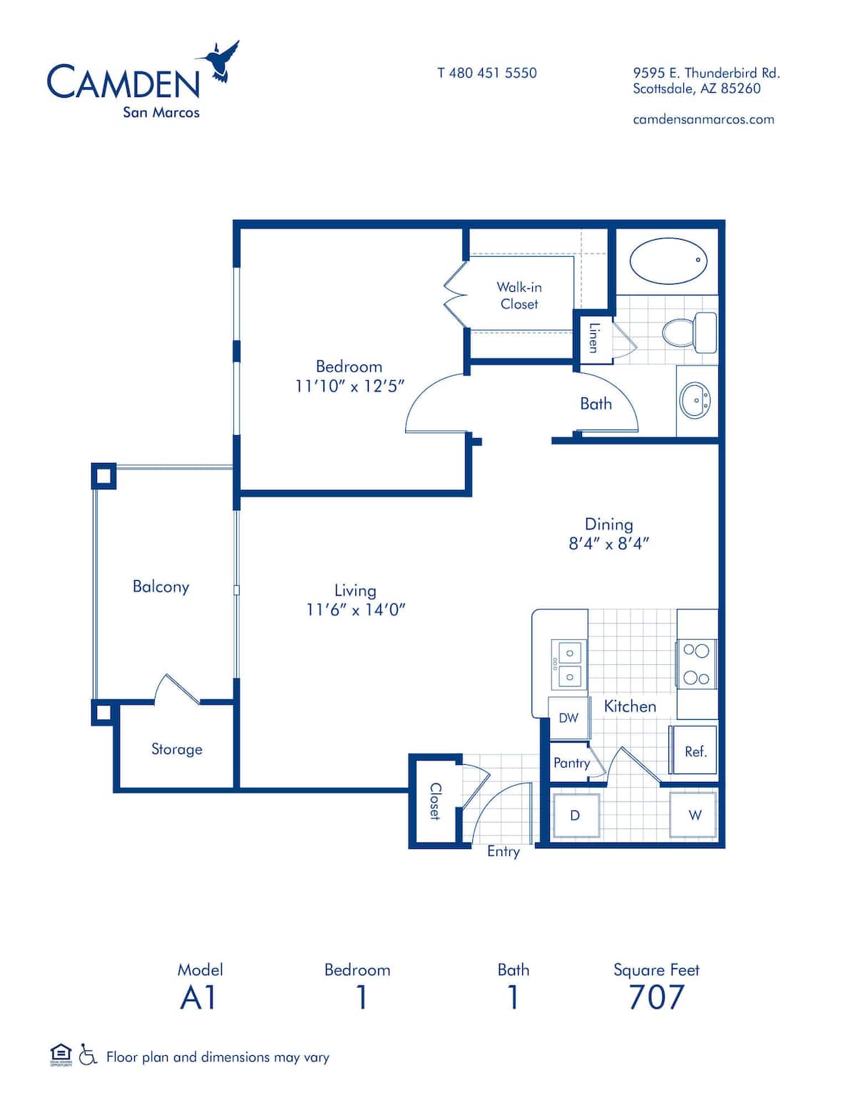 Floorplan diagram for A1, showing 1 bedroom
