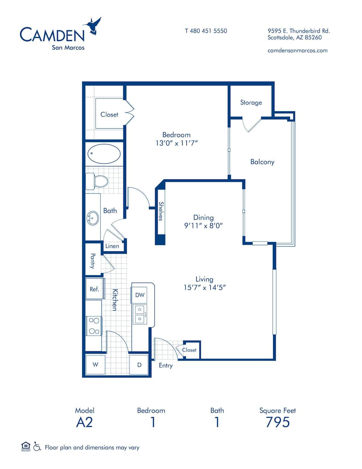 Floorplan diagram for A2, showing 1 bedroom