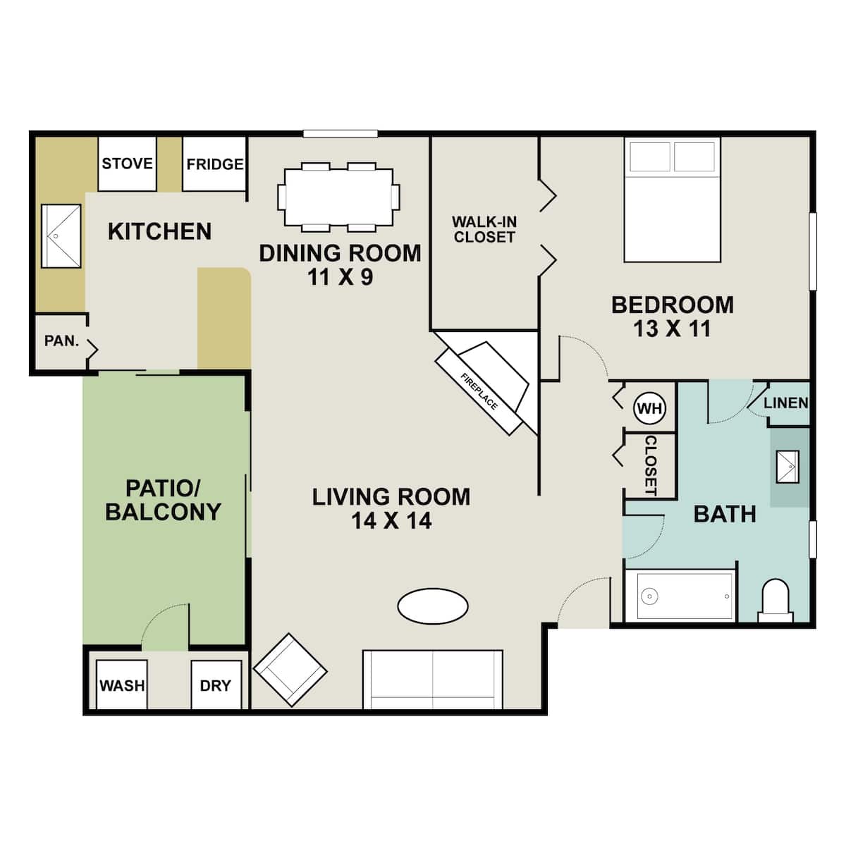 Floorplan diagram for Amelia, showing 1 bedroom
