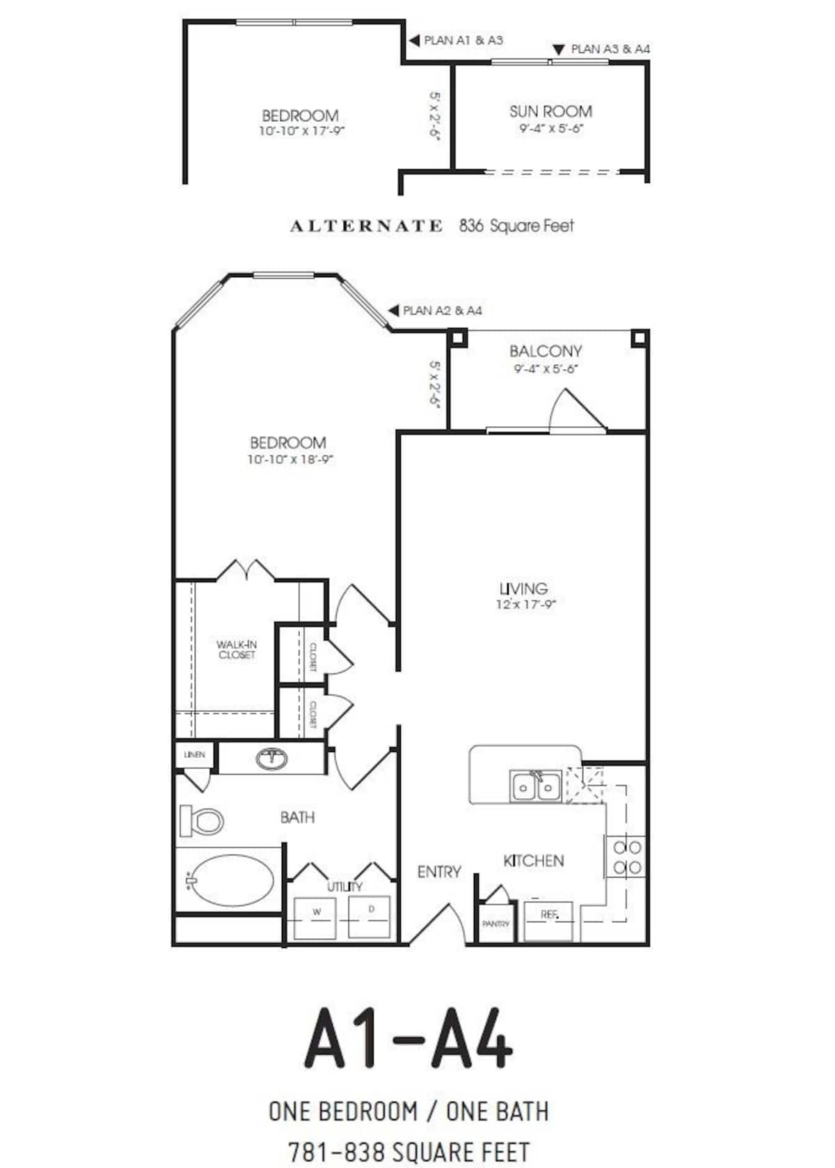 Floorplan diagram for A2, showing 1 bedroom