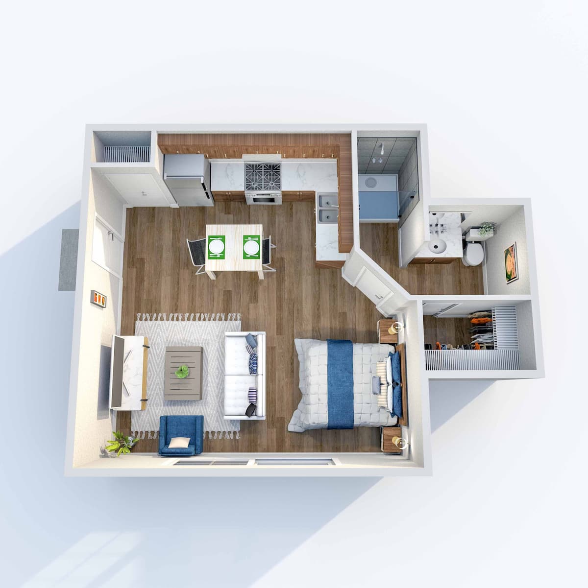 Floorplan diagram for E1, showing Studio