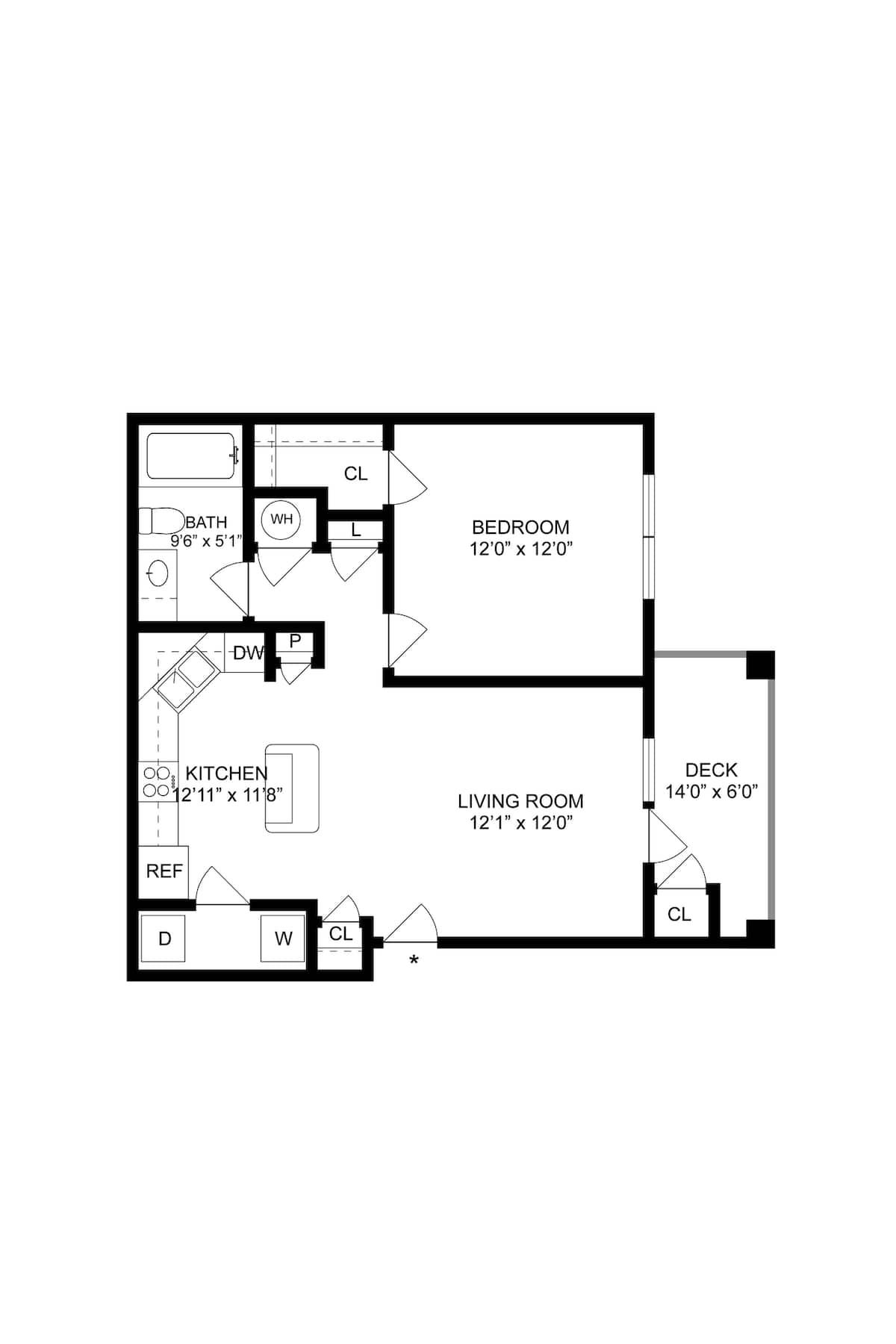 Floorplan diagram for The Cooper, showing 1 bedroom
