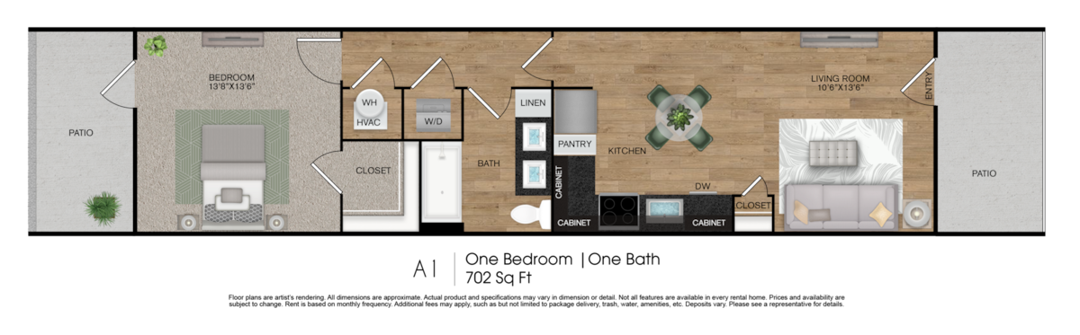 Floorplan diagram for A1, showing 1 bedroom