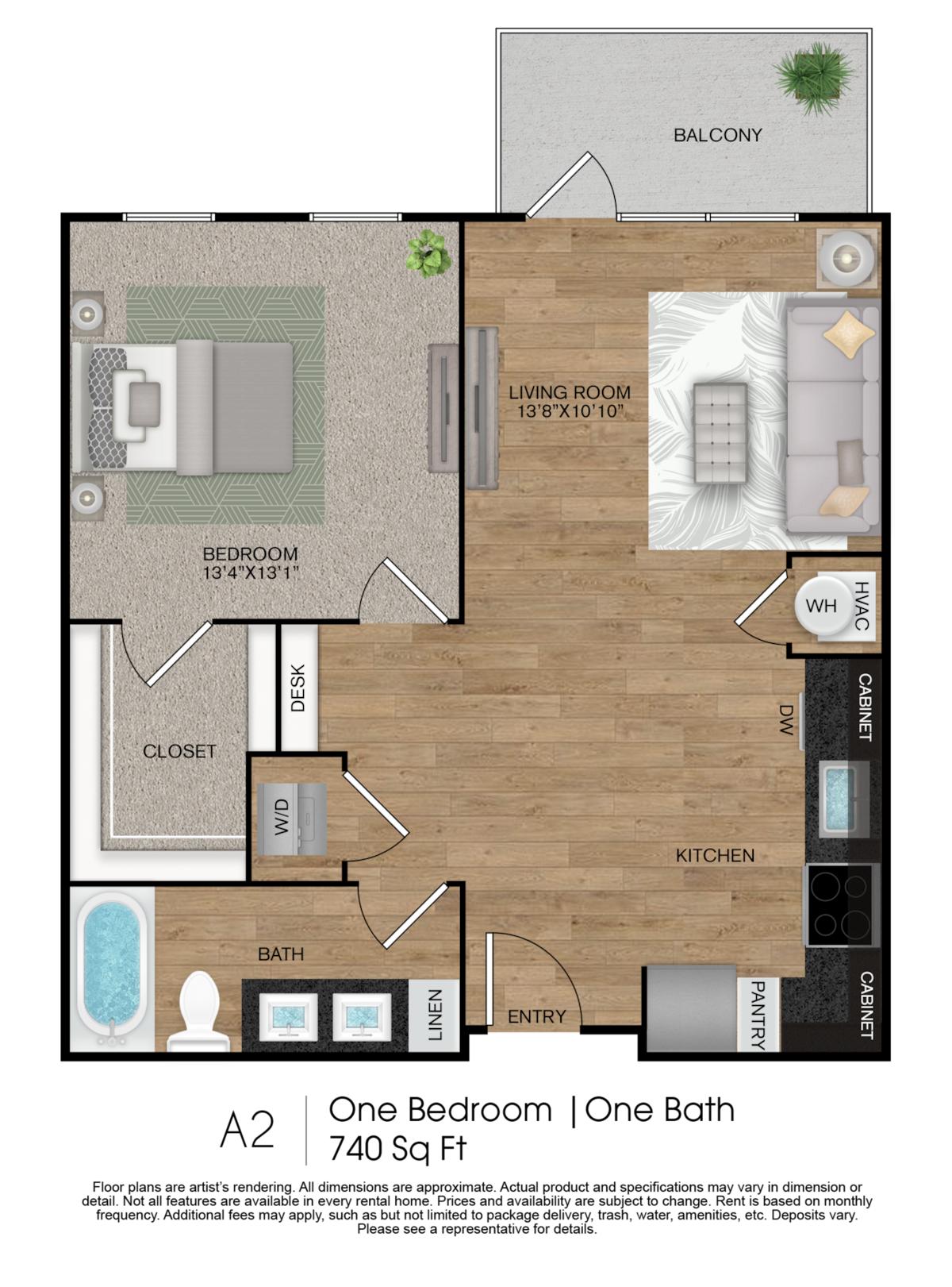 Floorplan diagram for A2, showing 1 bedroom
