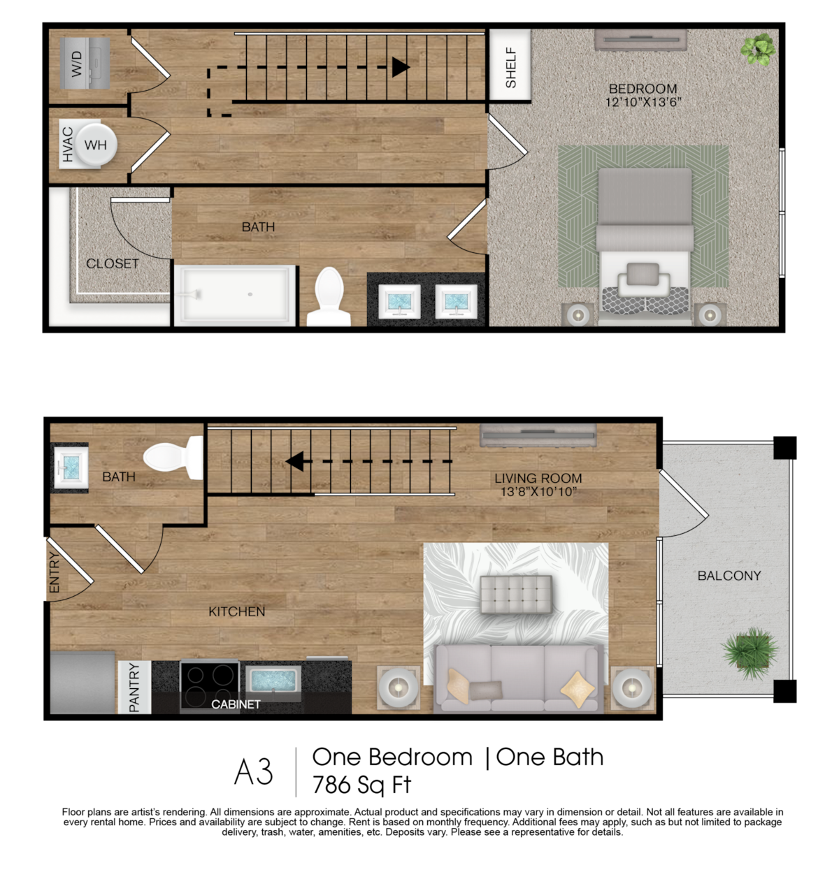 Floorplan diagram for A3, showing 1 bedroom