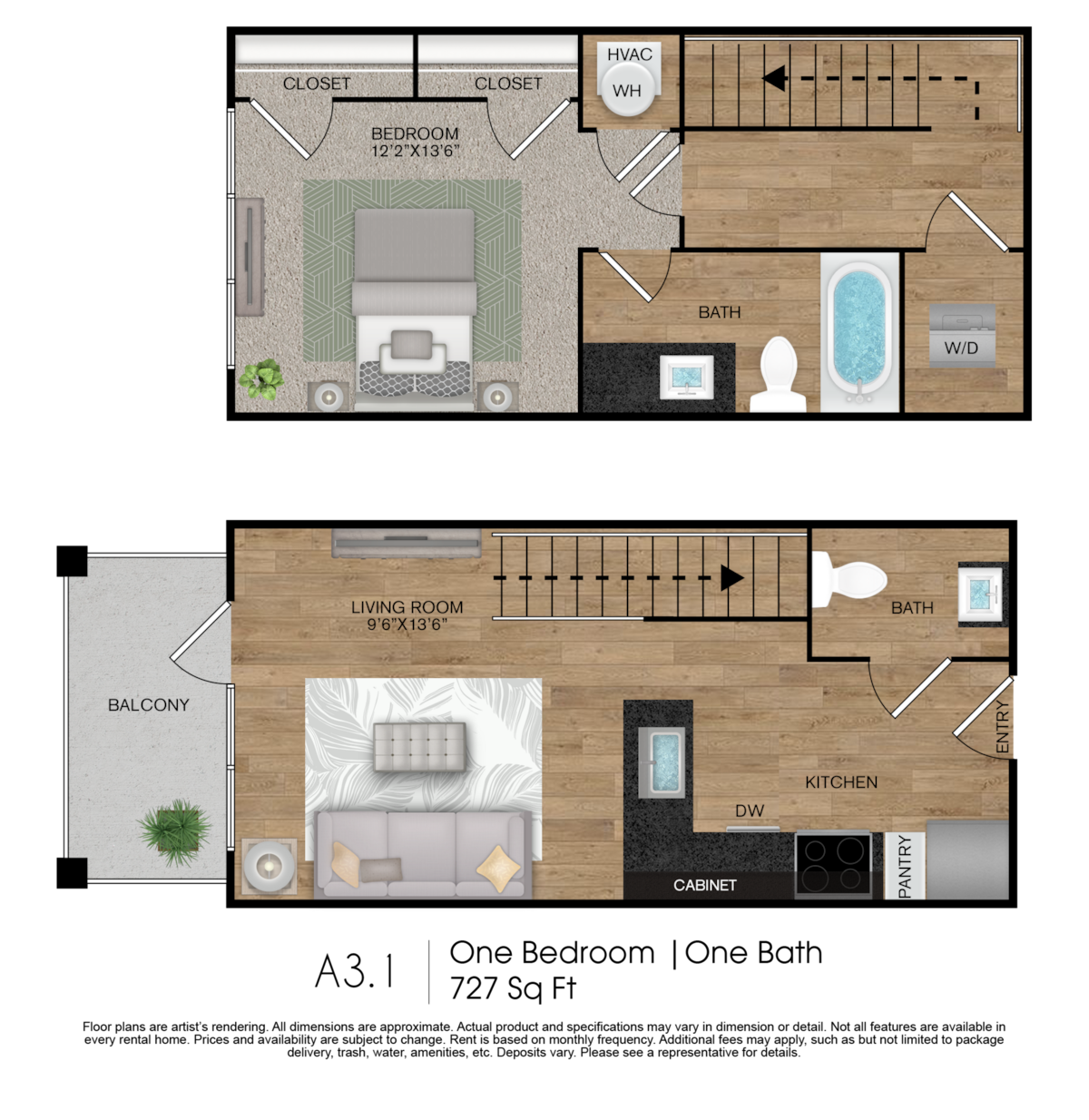 Floorplan diagram for A3.1, showing 1 bedroom