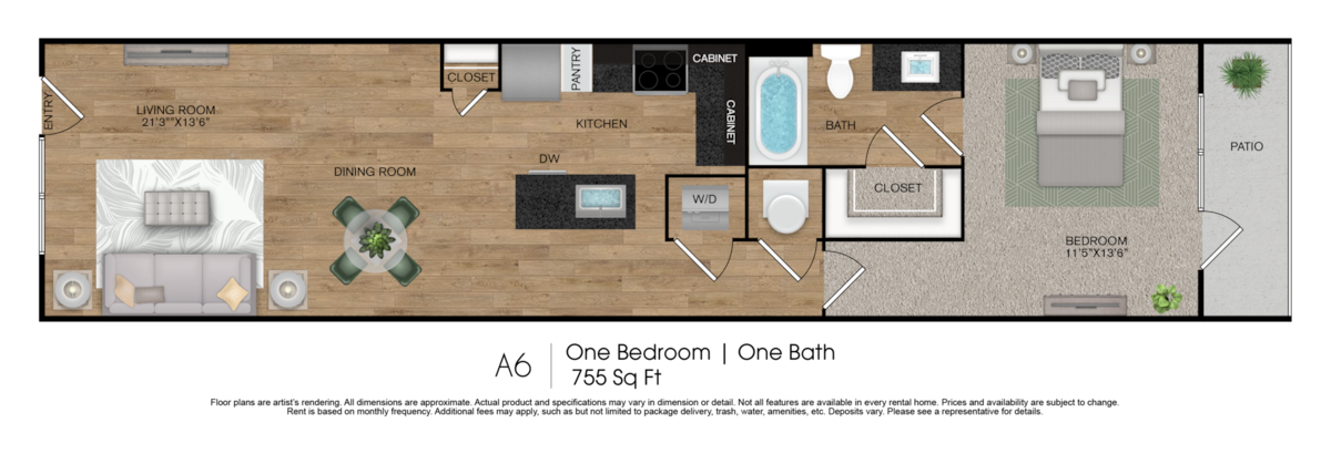 Floorplan diagram for A6, showing 1 bedroom