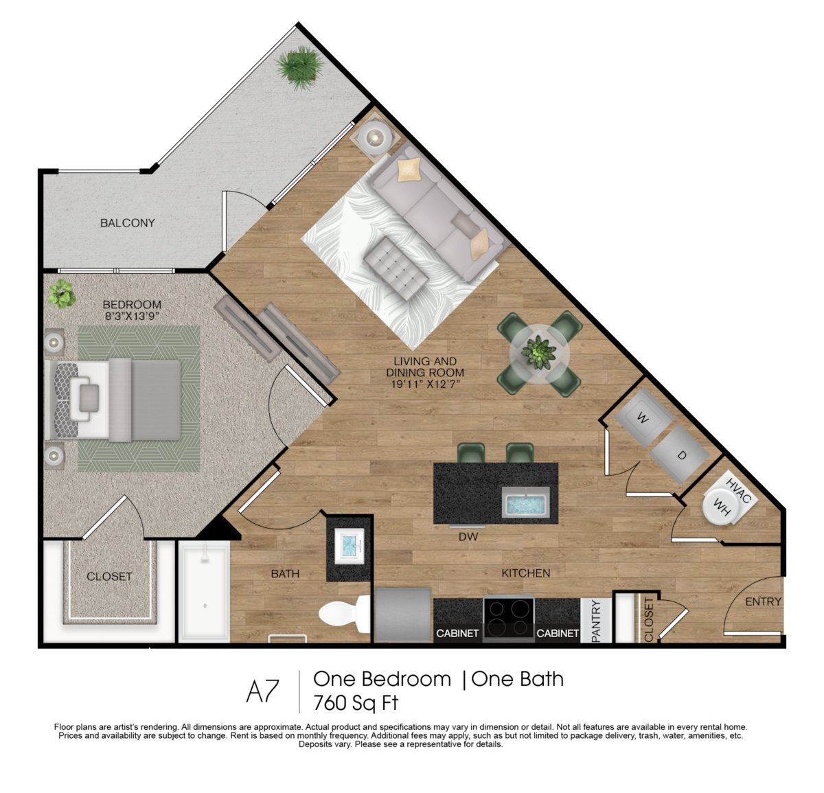 Floorplan diagram for A7, showing 1 bedroom