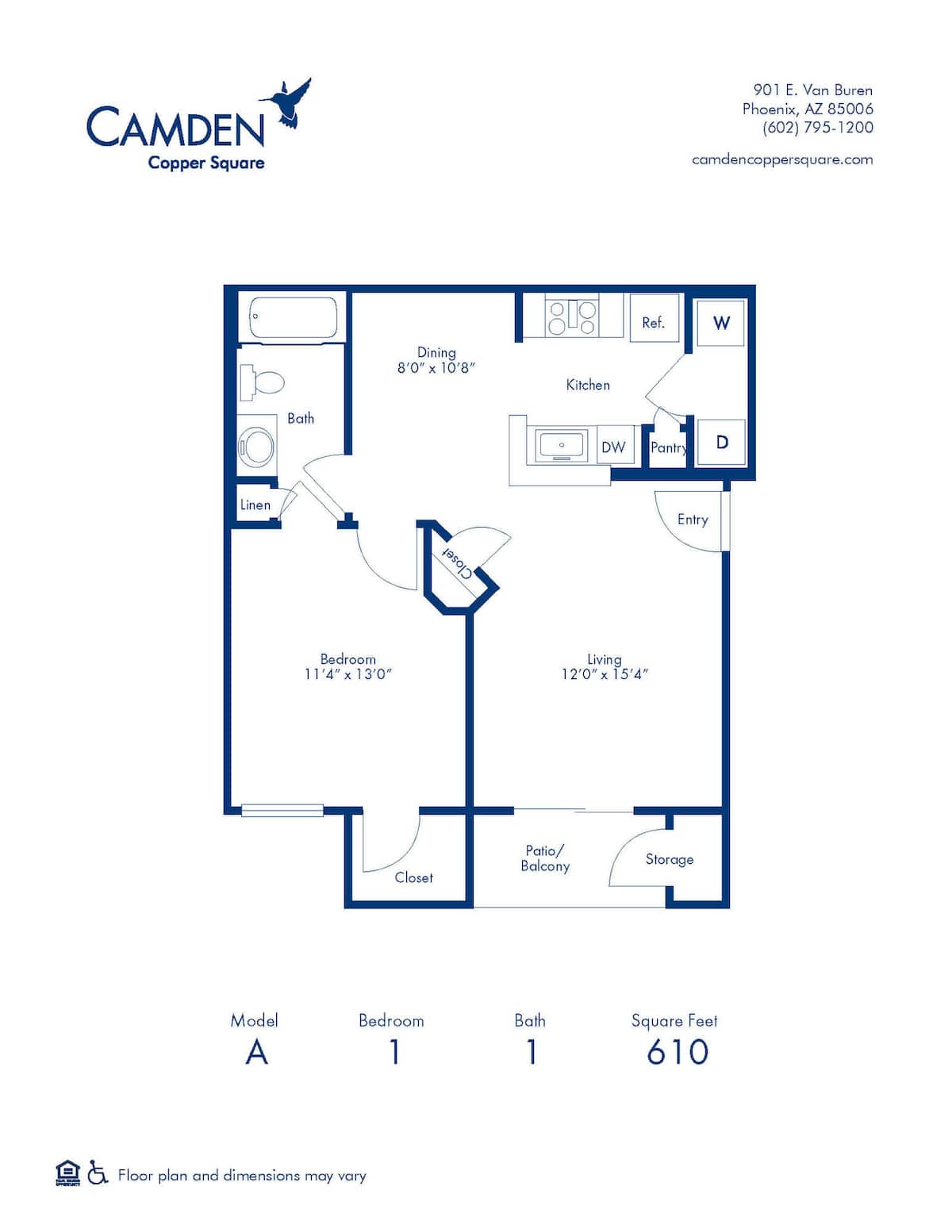 Floorplan diagram for A, showing 1 bedroom