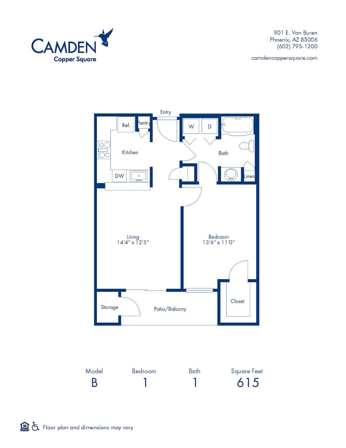 Floorplan diagram for B, showing 1 bedroom
