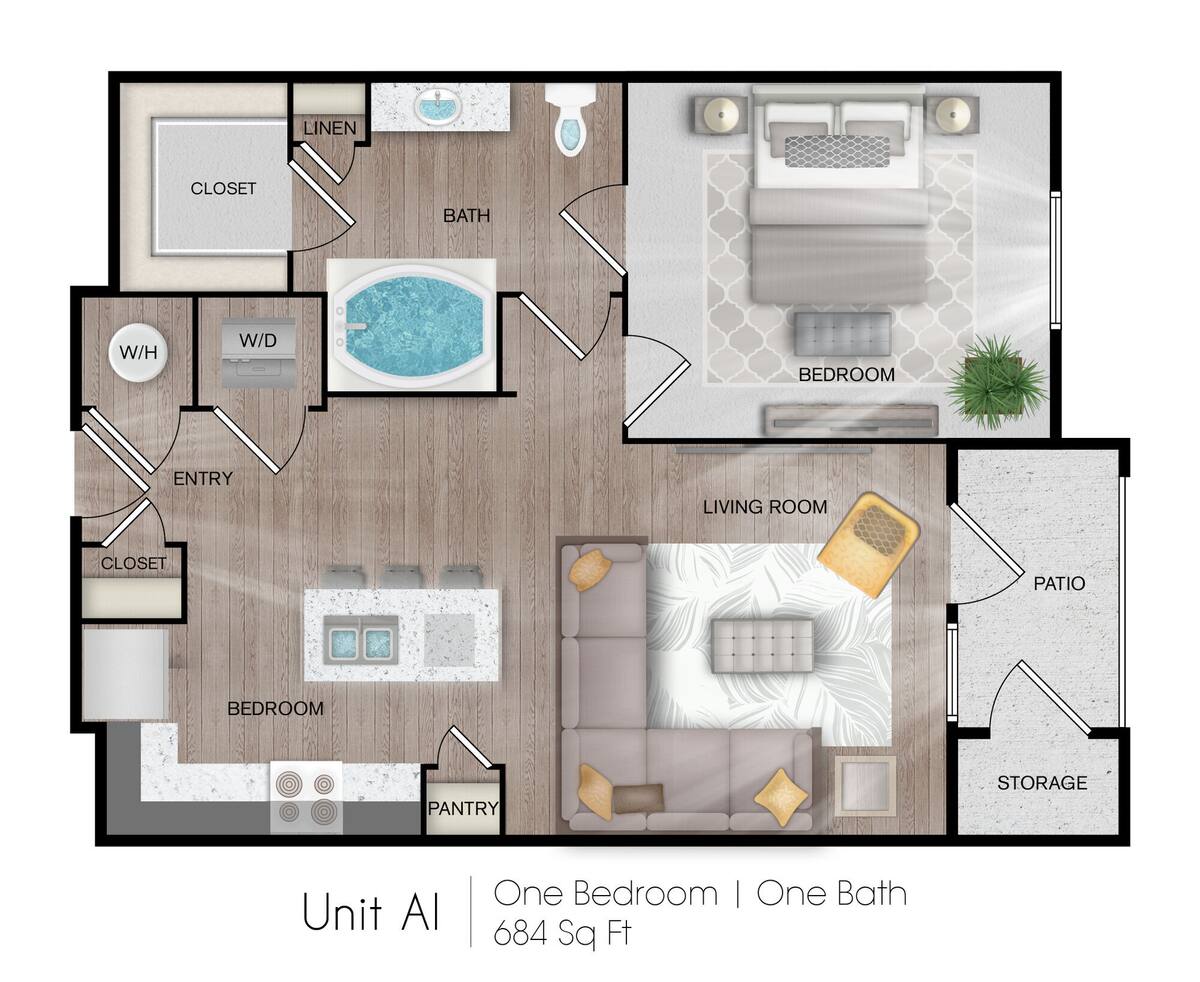Floorplan diagram for A1, showing 1 bedroom