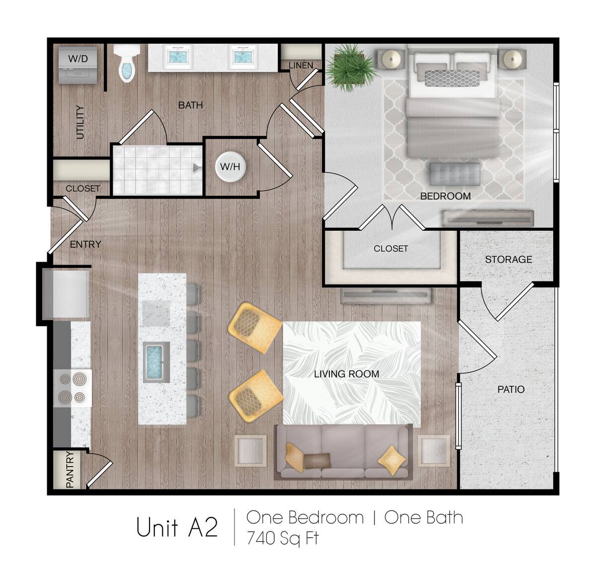 Floorplan diagram for A2, showing 1 bedroom