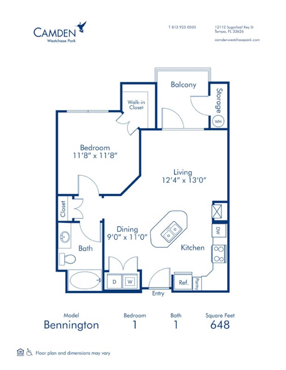 Floorplan diagram for Bennington, showing 1 bedroom