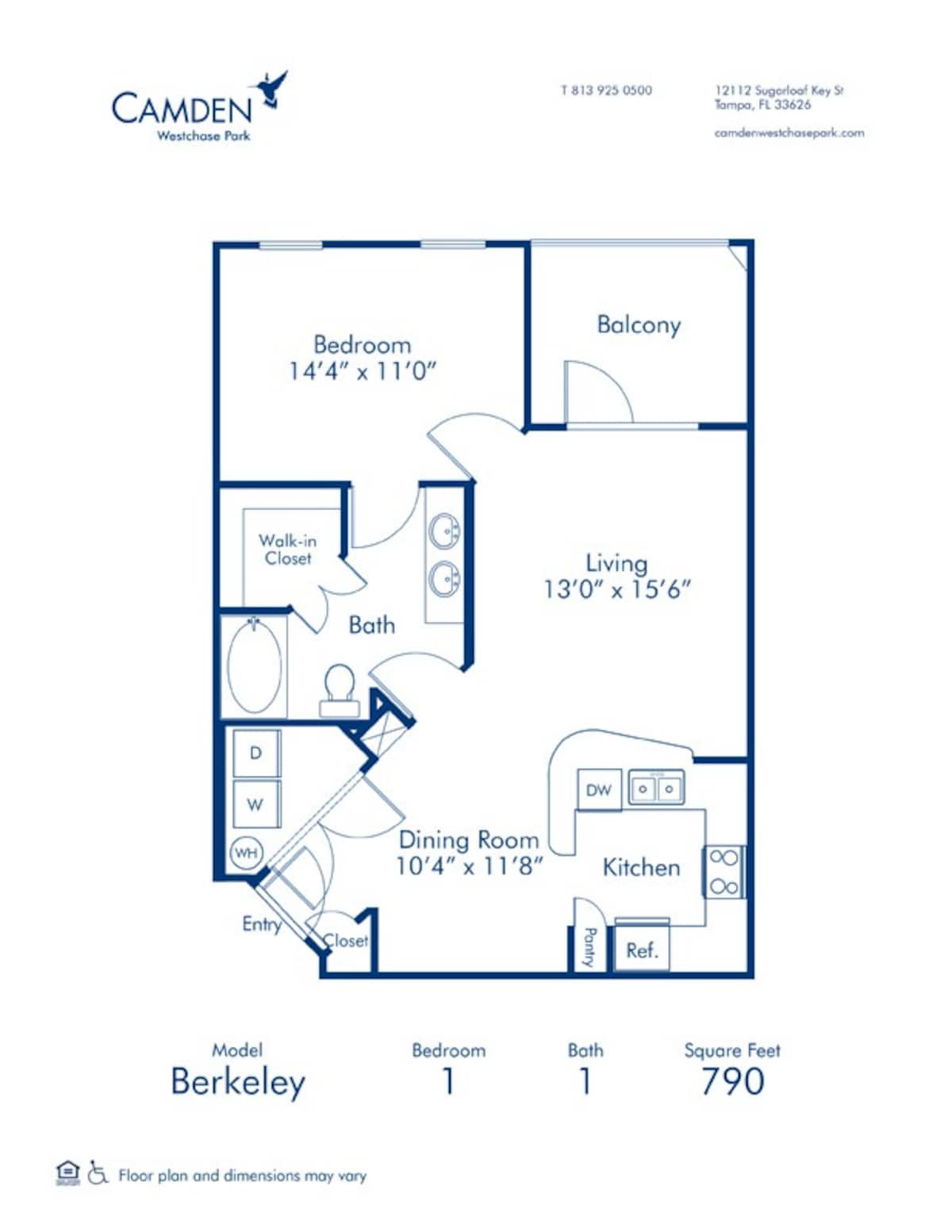 Floorplan diagram for Berkeley, showing 1 bedroom