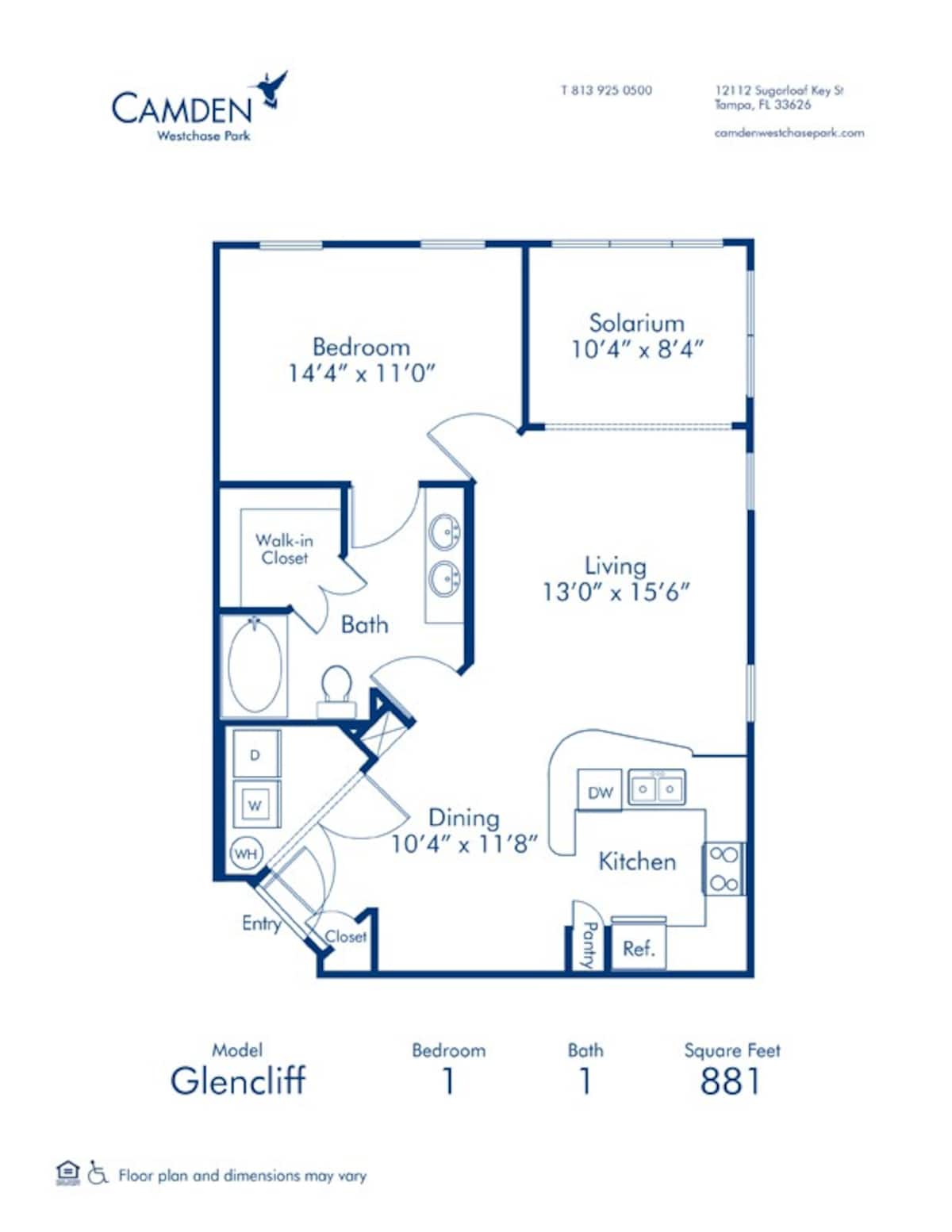 Floorplan diagram for Glencliff, showing 1 bedroom