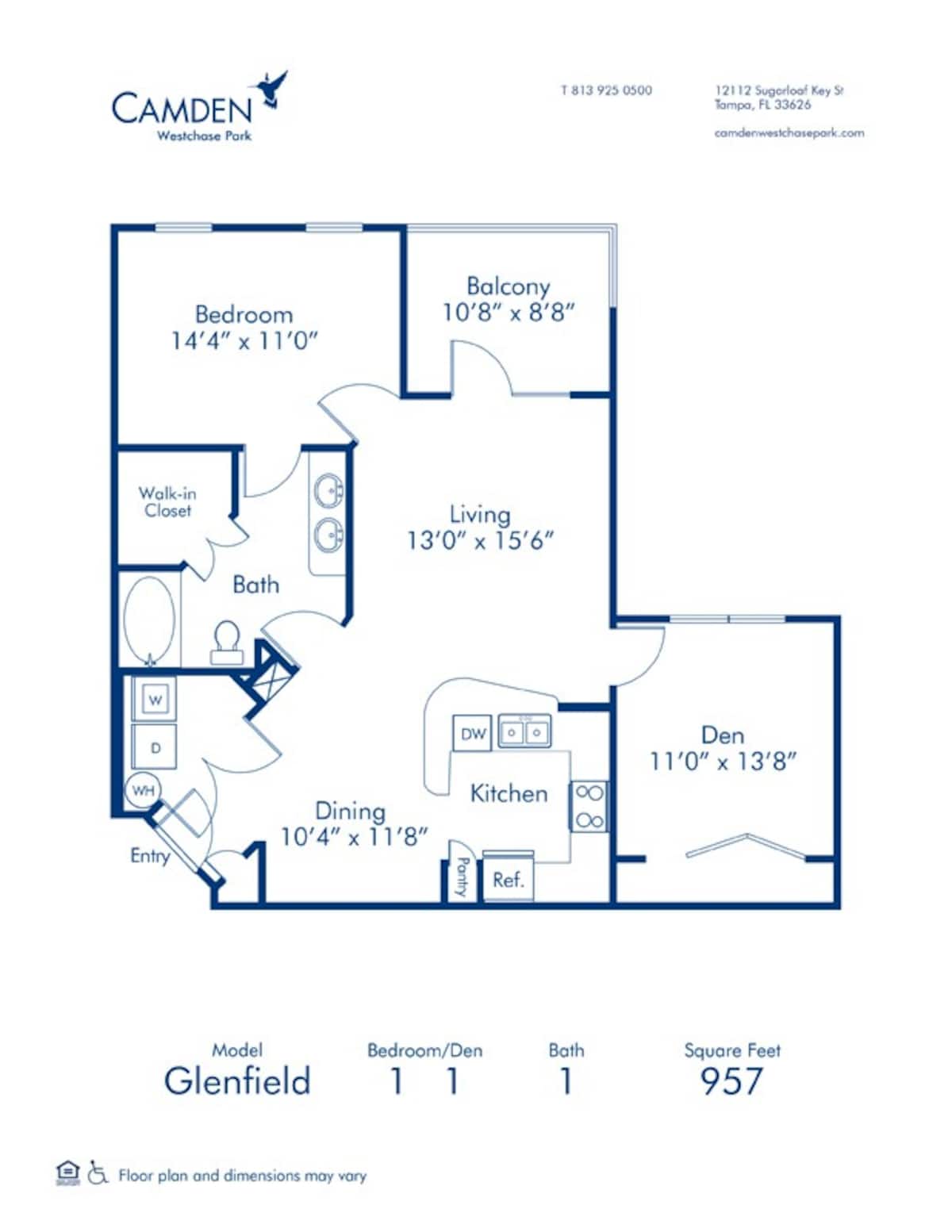 Floorplan diagram for Glenfield, showing 1 bedroom