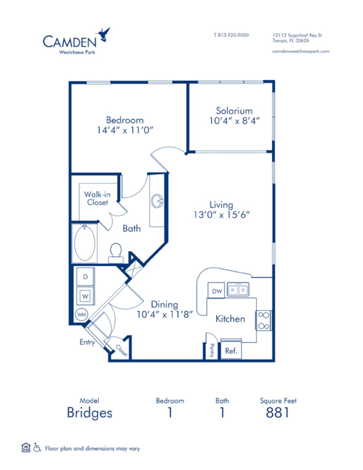 Floorplan diagram for Bridges, showing 1 bedroom