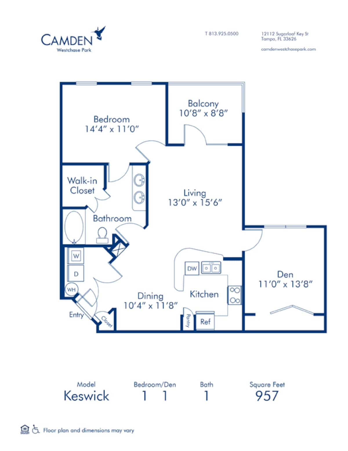 Floorplan diagram for Keswick, showing 1 bedroom
