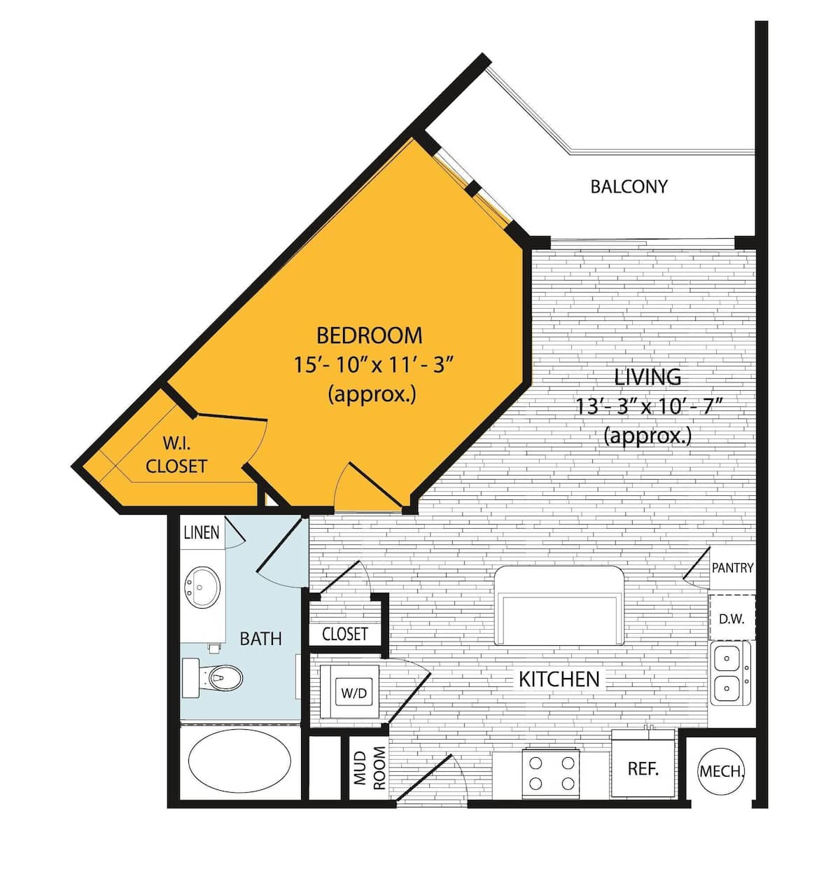 Floorplan diagram for A15, showing 1 bedroom